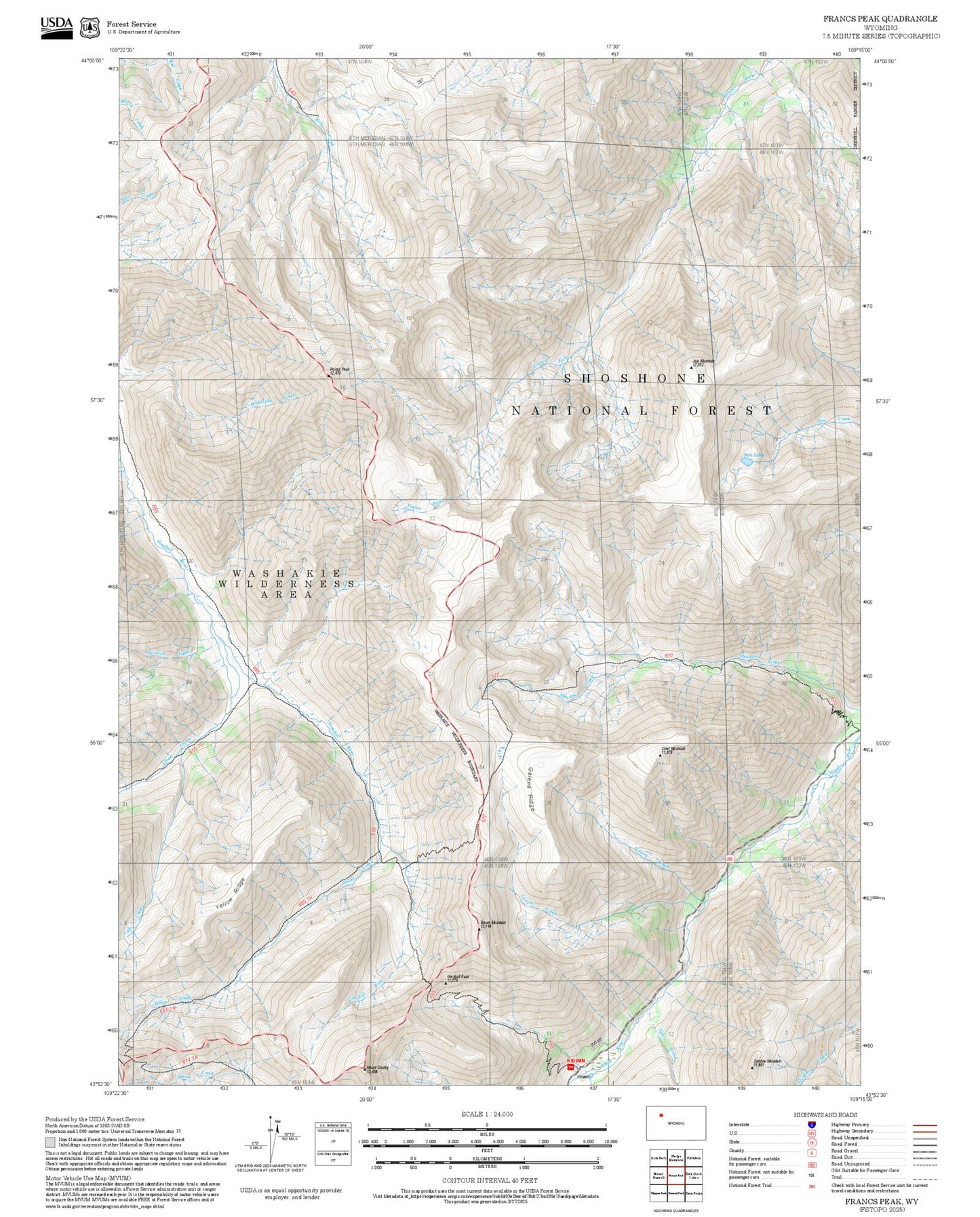2025 Forest Service Topo Map of Francs Peak Wyoming