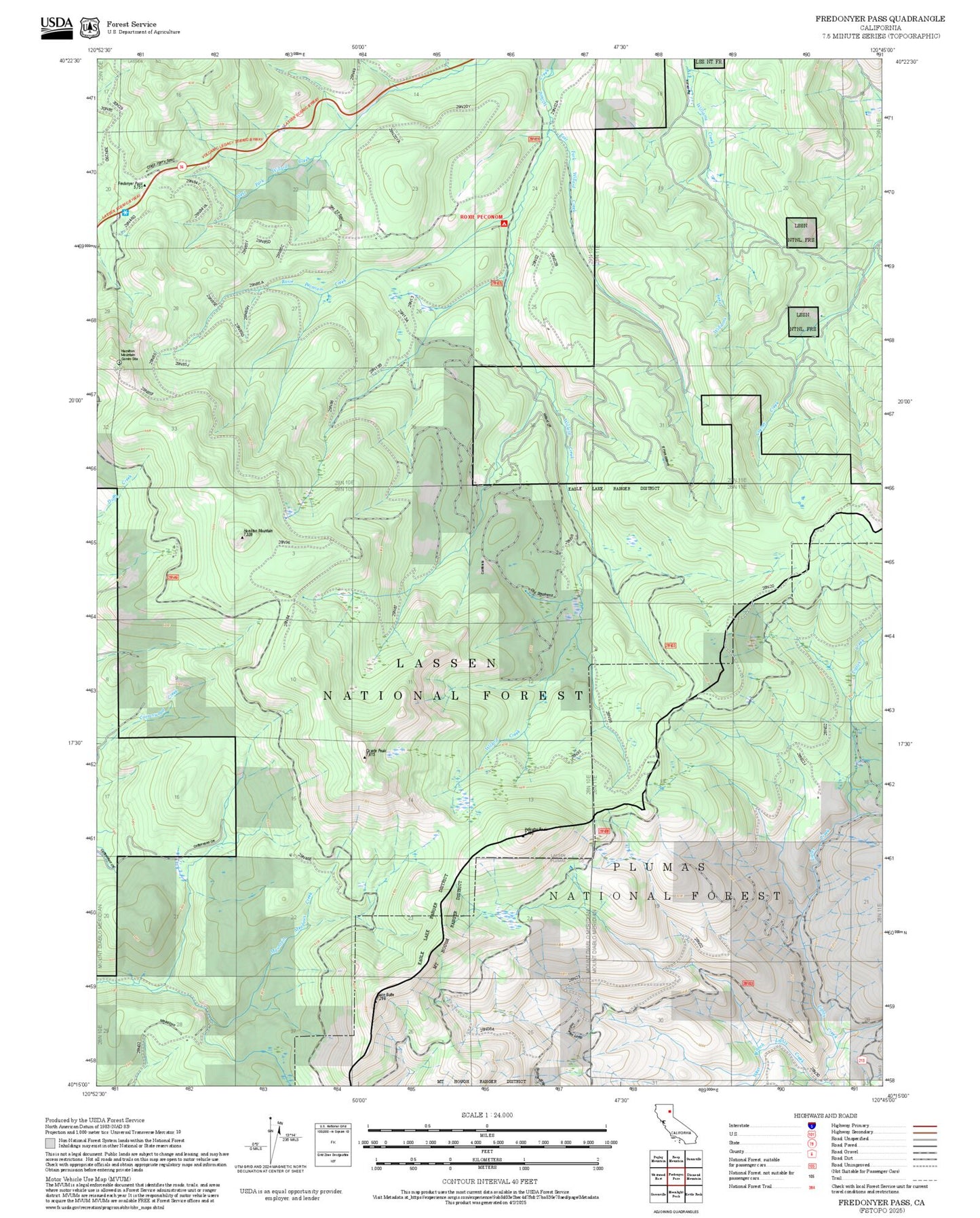 2025 Forest Service Topo Map of Fredonyer Pass California