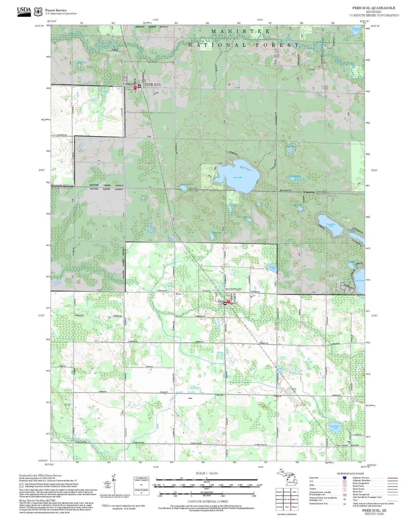 2025 Forest Service Topo Map of Free Soil Michigan