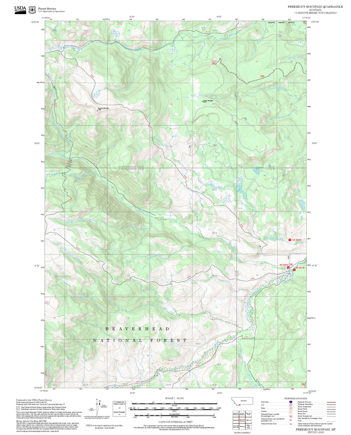 2025 Forest Service Topo Map of Freezeout Mountain Montana