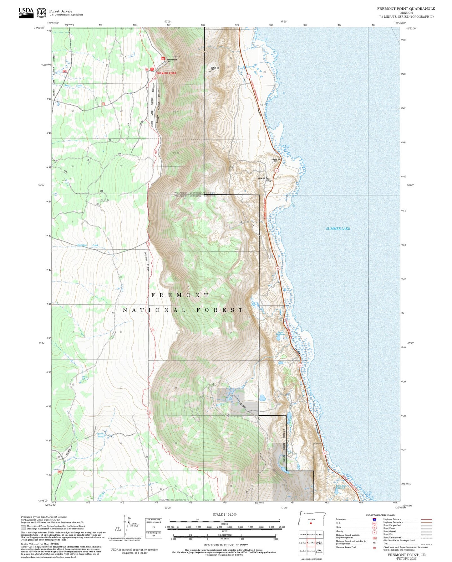 2025 Forest Service Topo Map of Fremont Point Oregon
