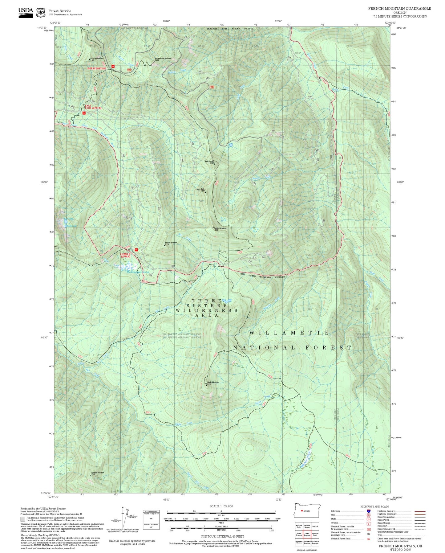 2025 Forest Service Topo Map of French Mountain Oregon