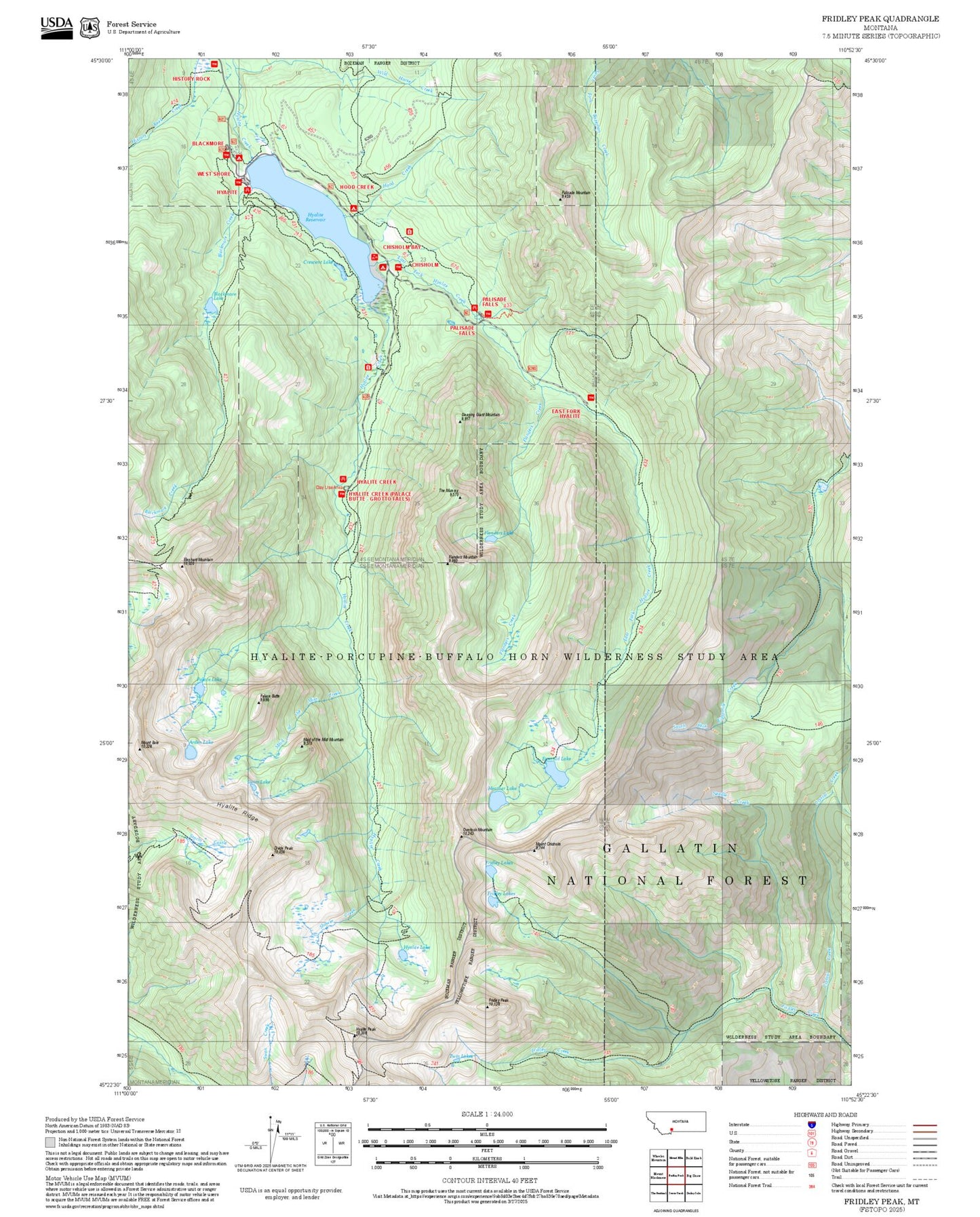 2025 Forest Service Topo Map of Fridley Peak Montana