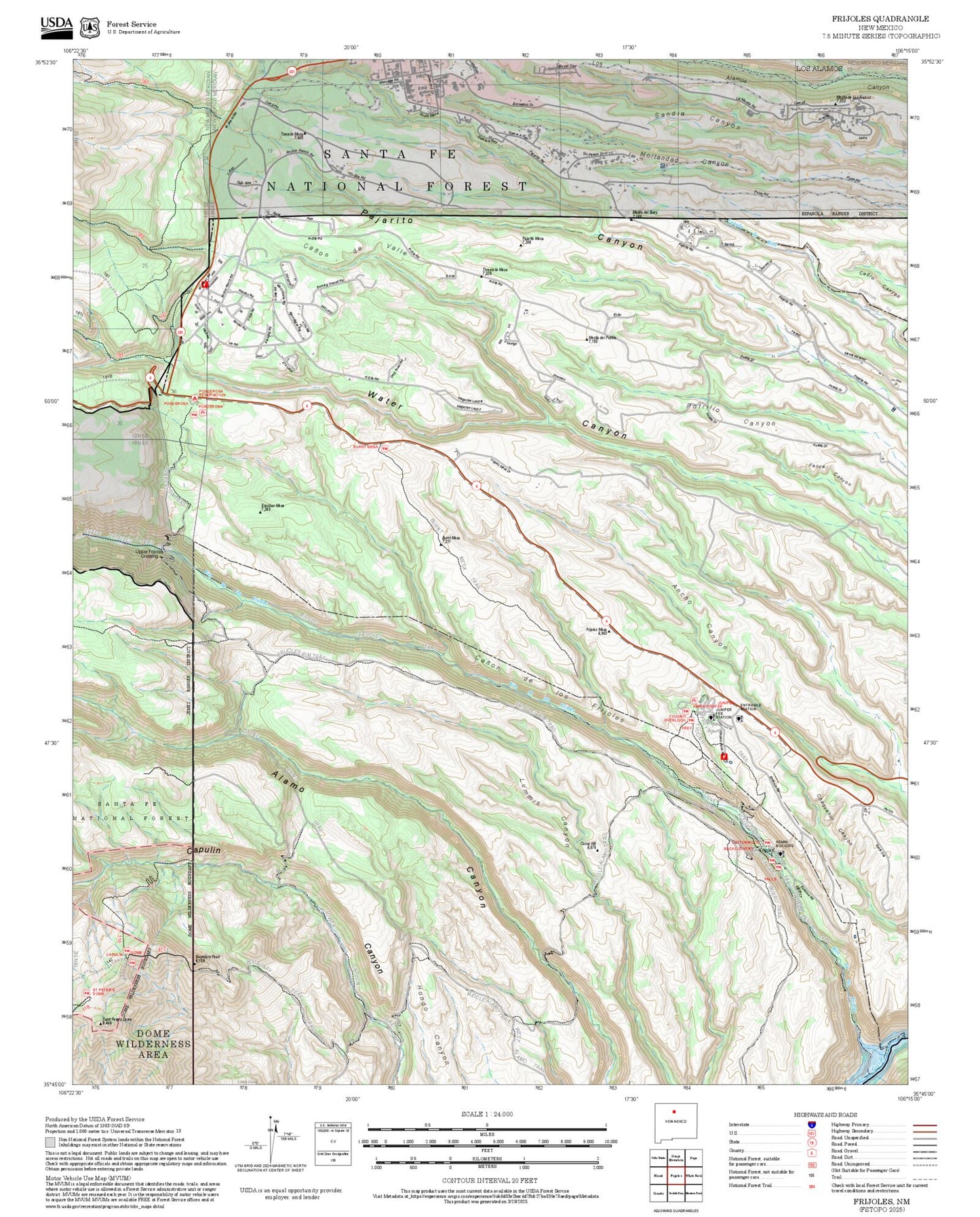 2025 Forest Service Topo Map of Frijoles New Mexico