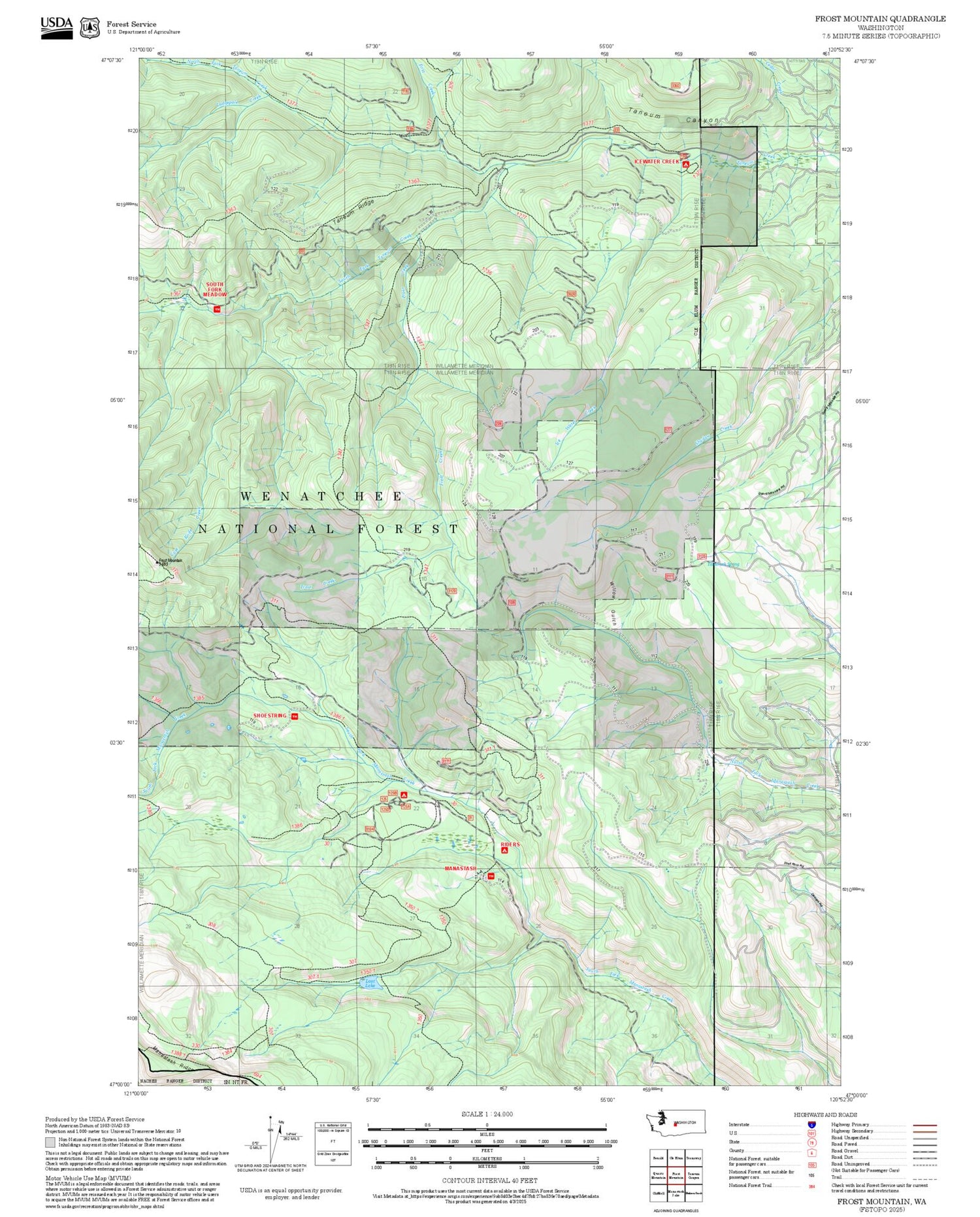 2025 Forest Service Topo Map of Frost Mountain Washington