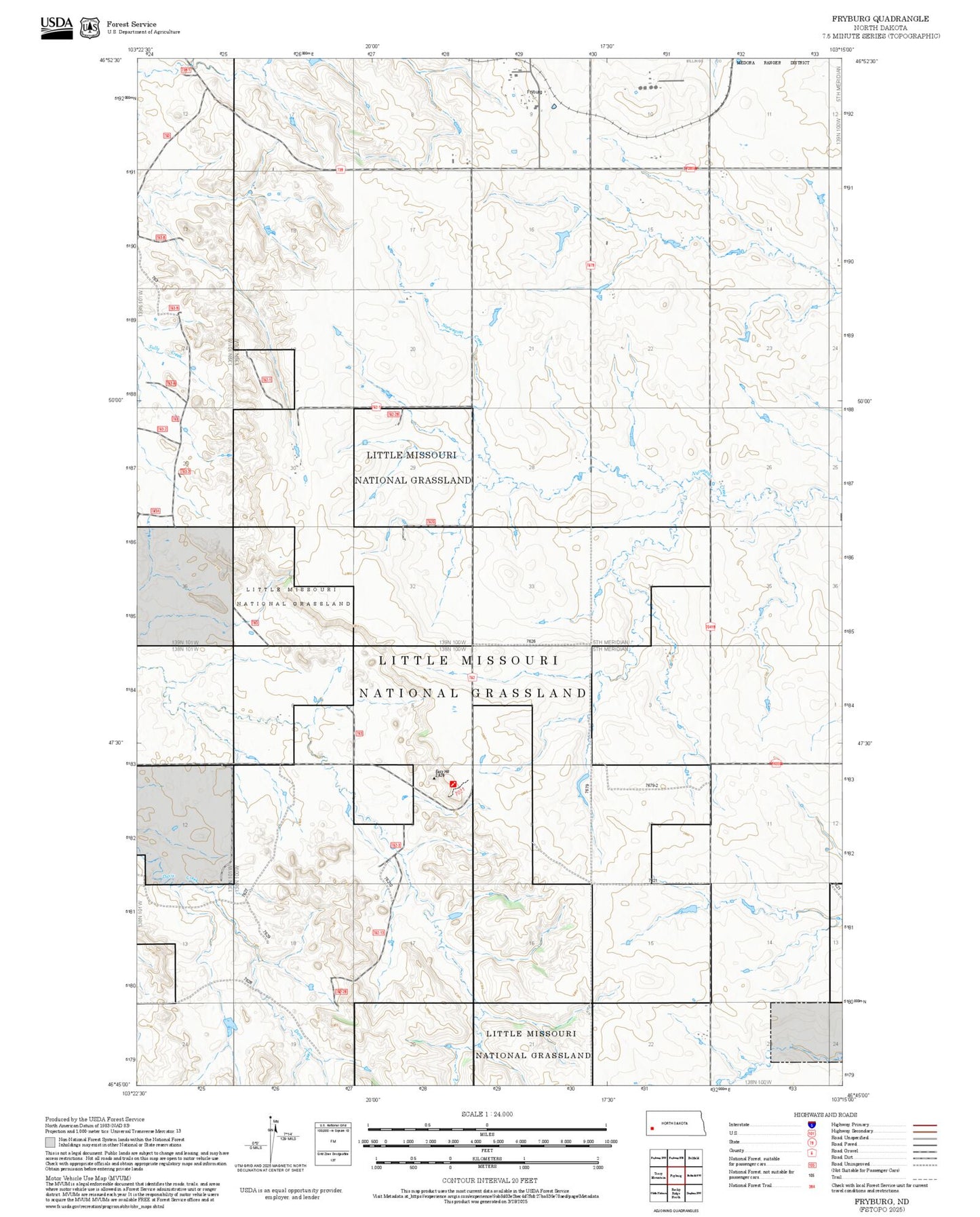 2025 Forest Service Topo Map of Fryburg North Dakota