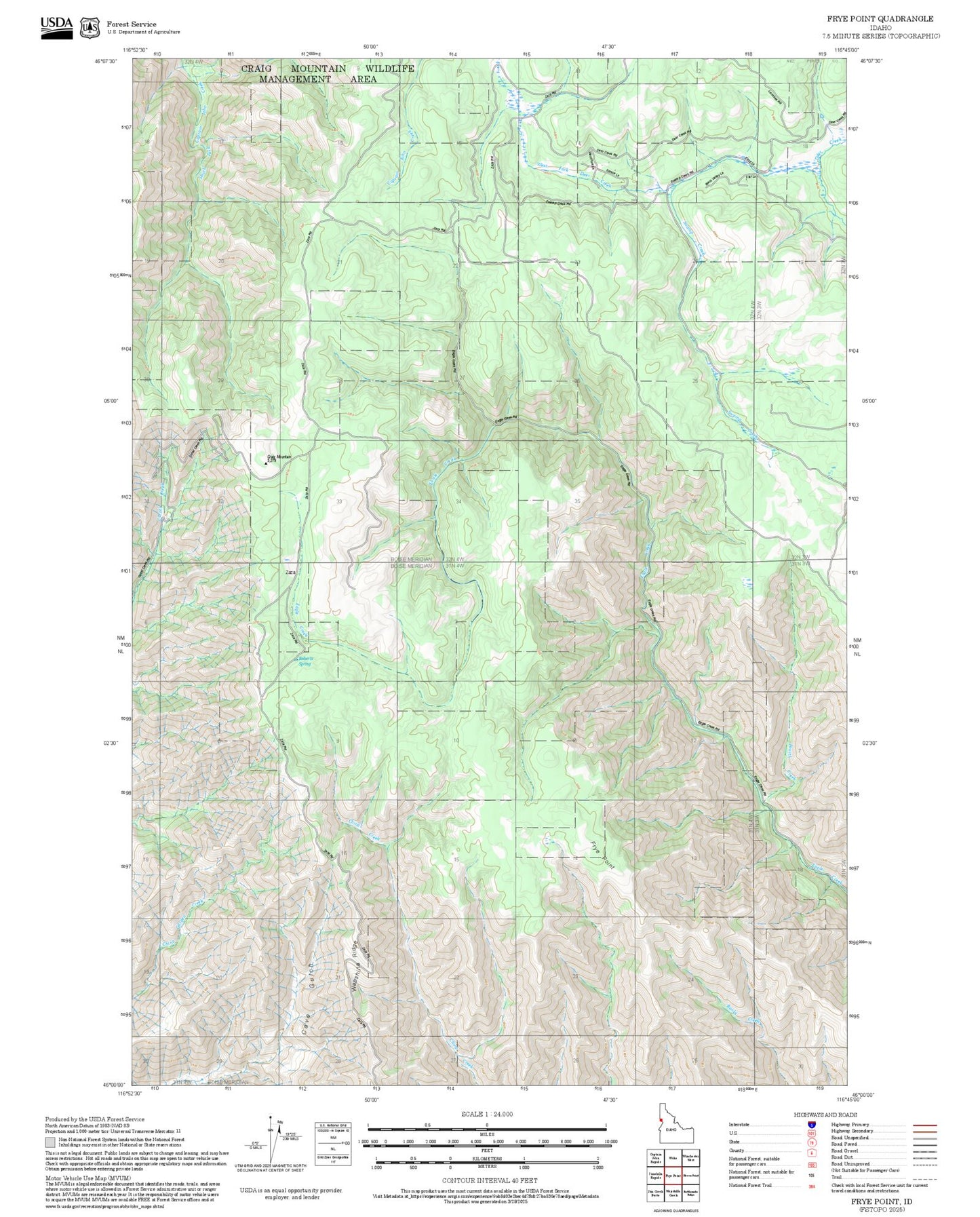 2025 Forest Service Topo Map of Frye Point Idaho