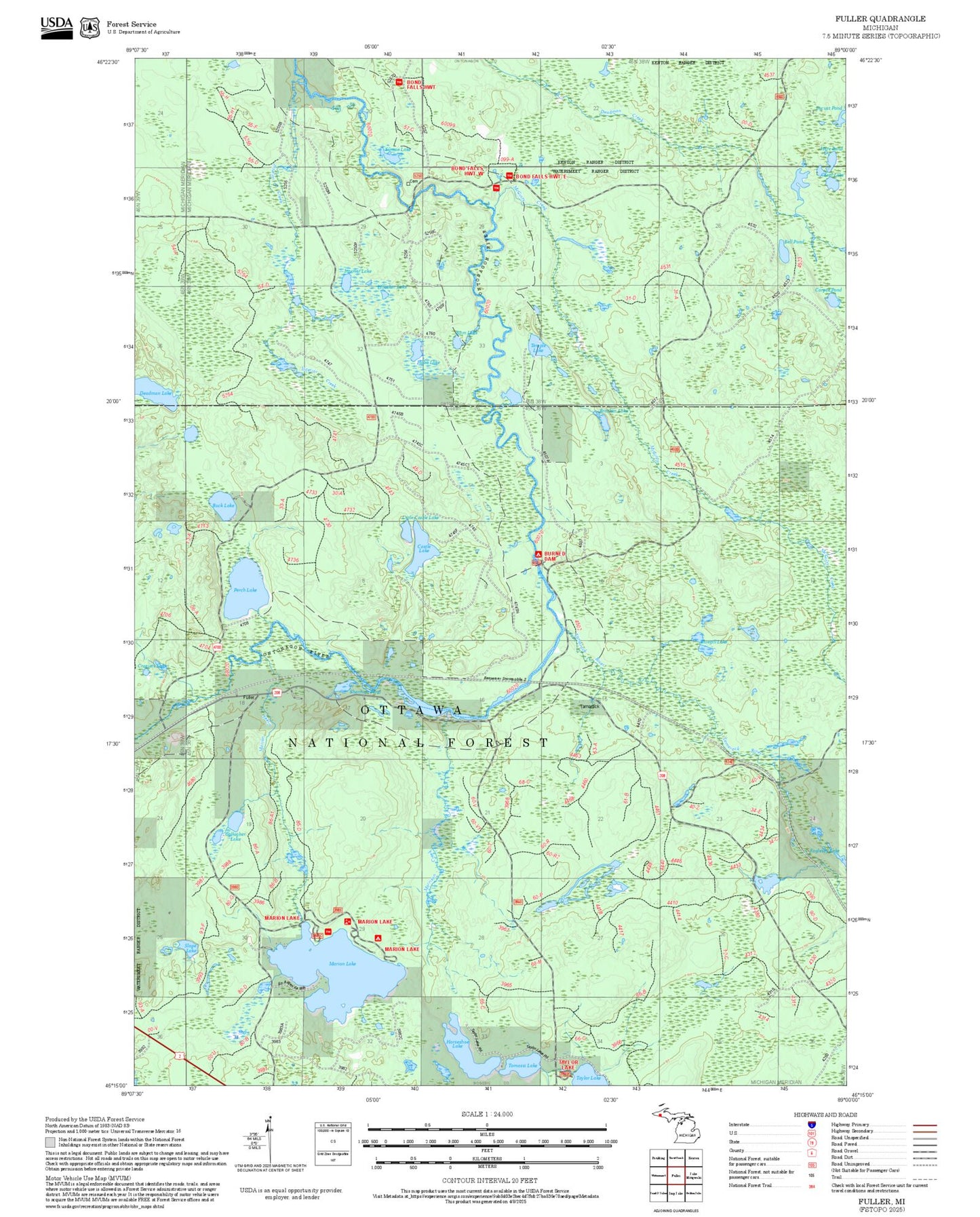 2025 Forest Service Topo Map of Fuller Michigan