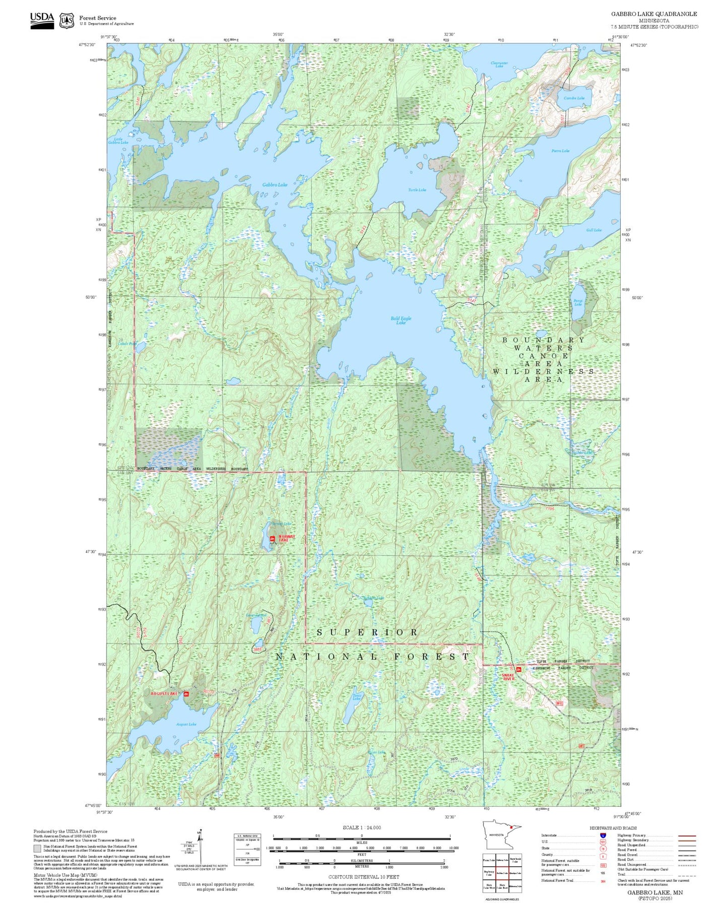 2025 Forest Service Topo Map of Gabbro Lake Minnesota