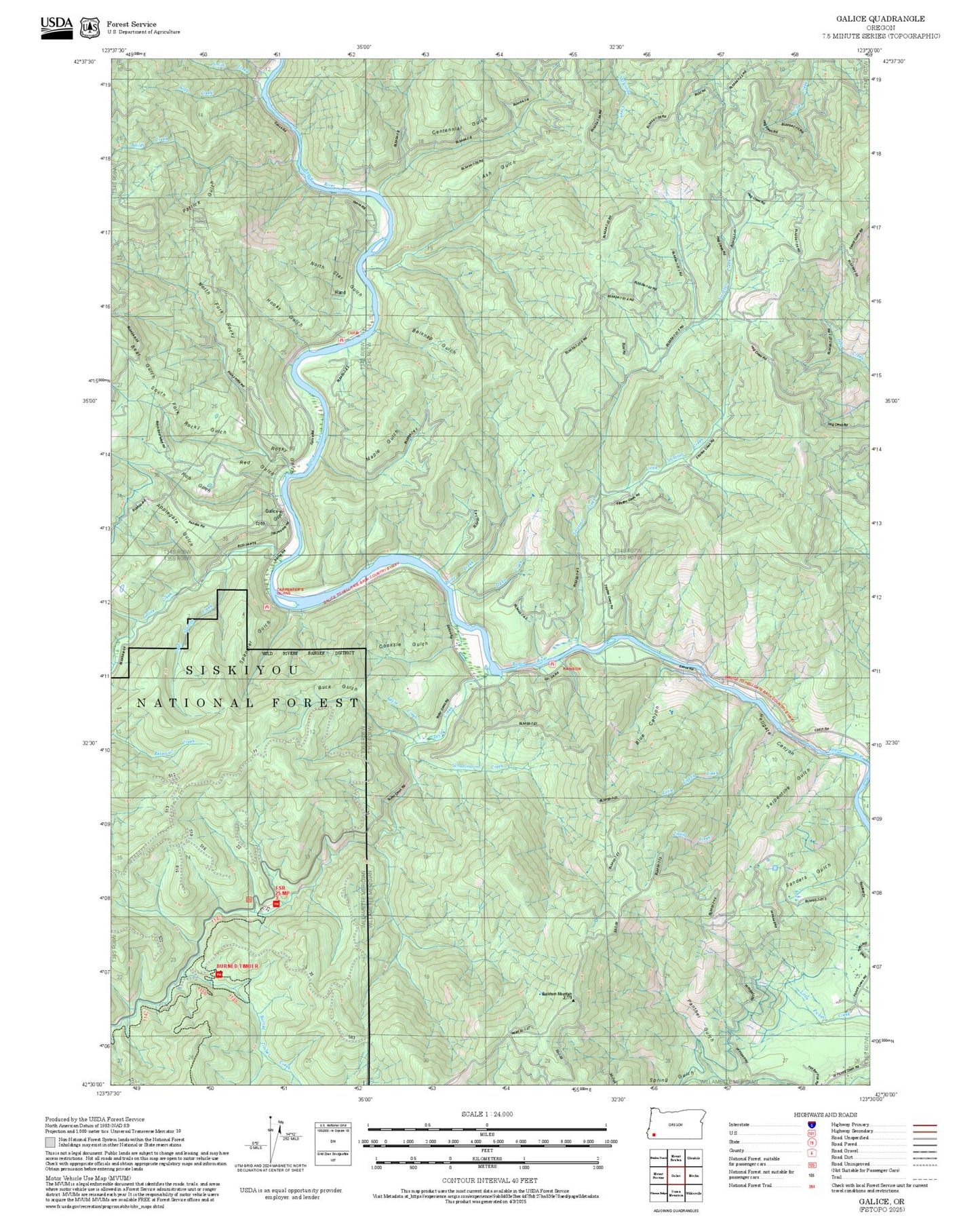 2025 Forest Service Topo Map of Galice Oregon