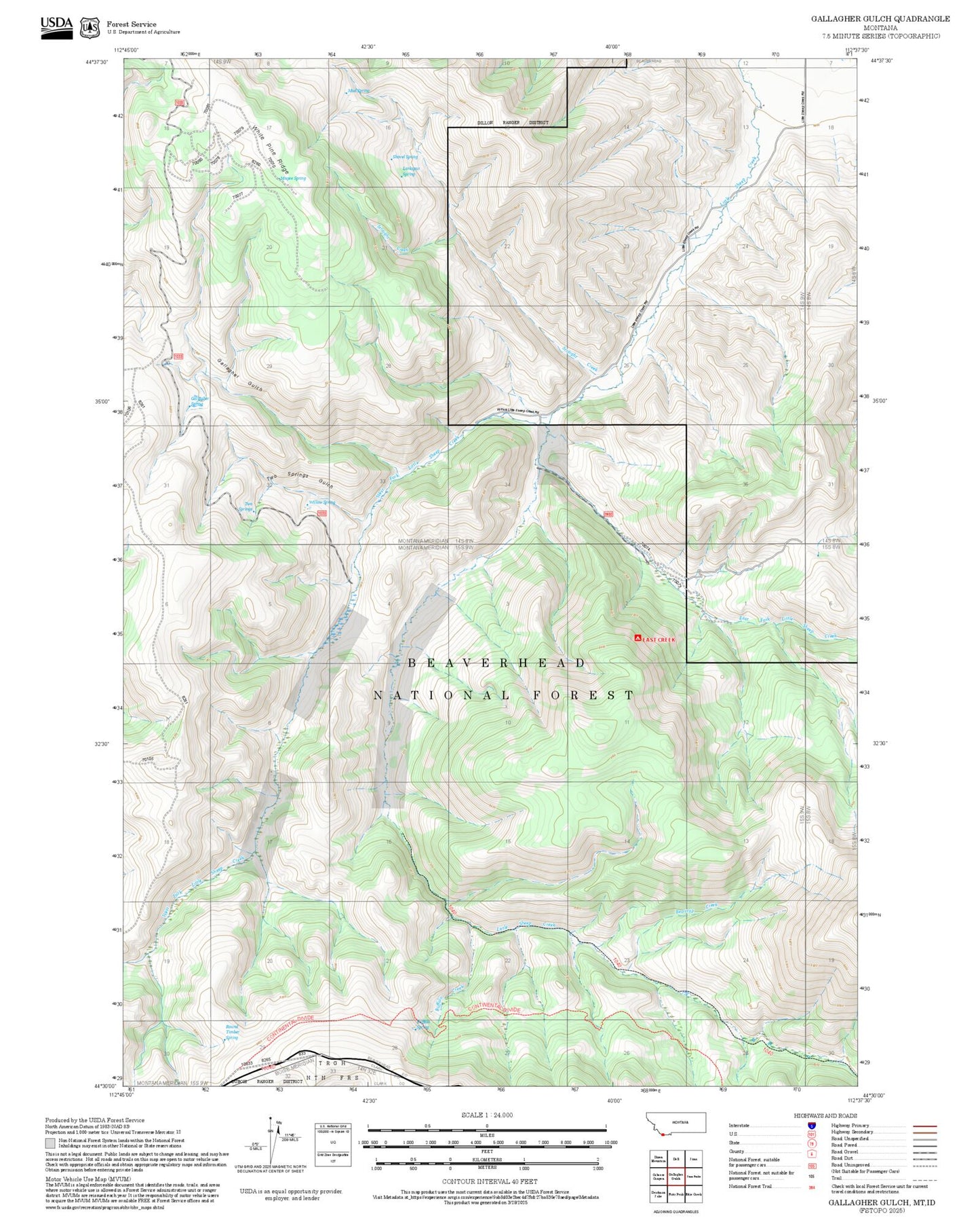 2025 Forest Service Topo Map of Gallagher Gulch Montana