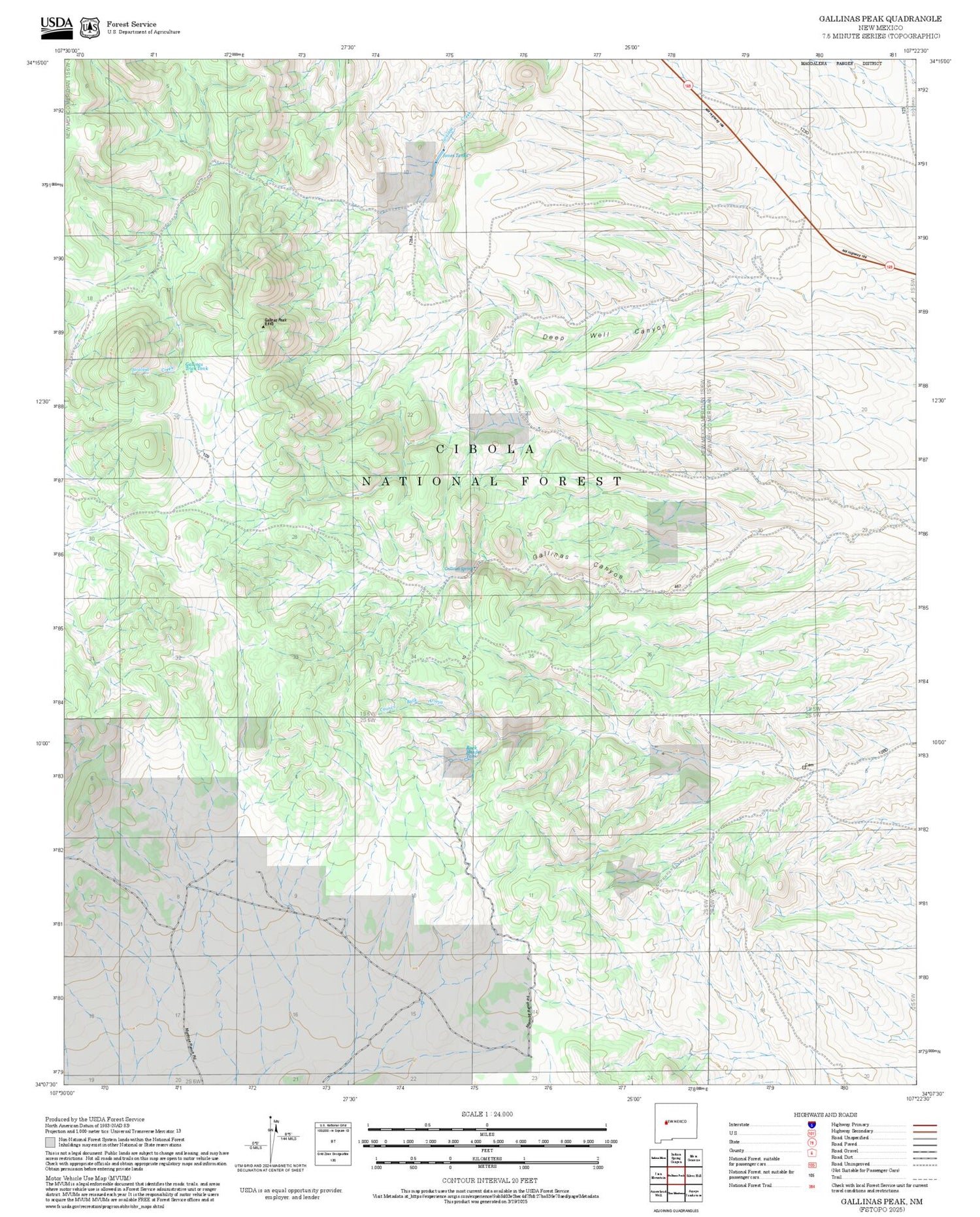 2025 Forest Service Topo Map of Gallinas Peak New Mexico