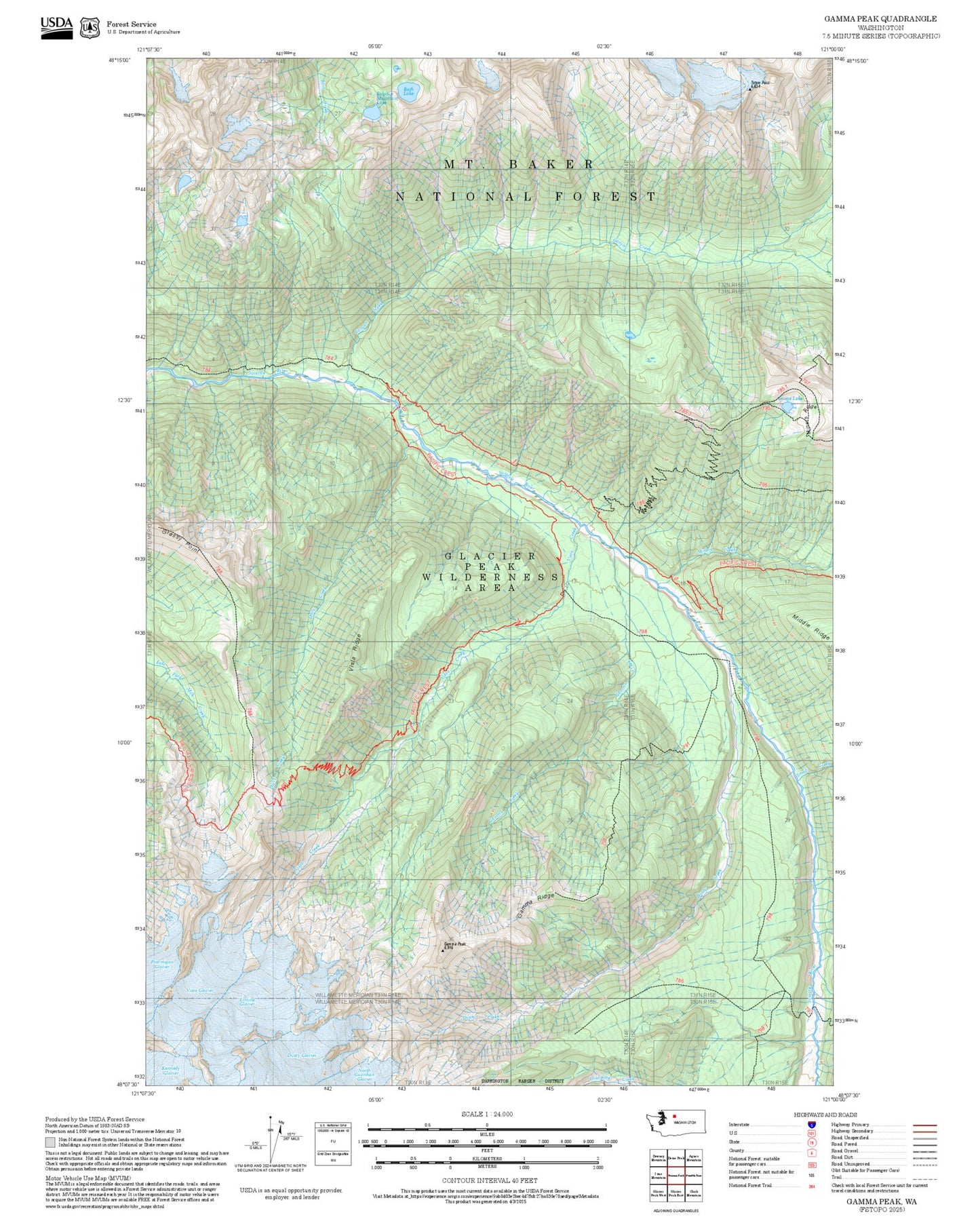 2025 Forest Service Topo Map of Gamma Peak Washington