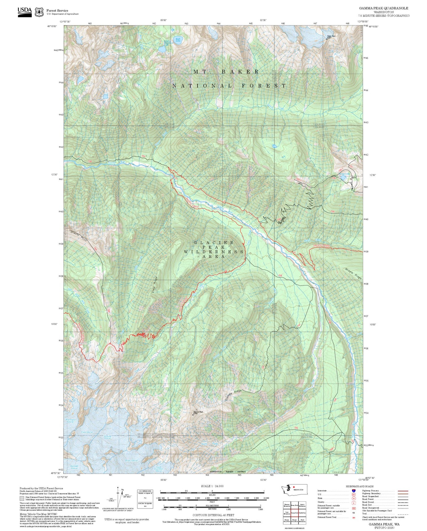 2025 Forest Service Topo Map of Gamma Peak Washington