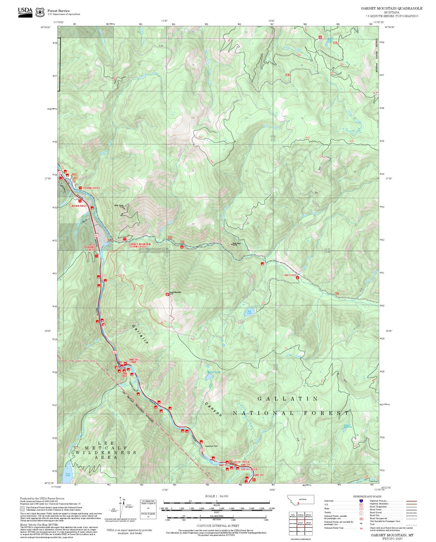 2025 Forest Service Topo Map of Garnet Mountain Montana