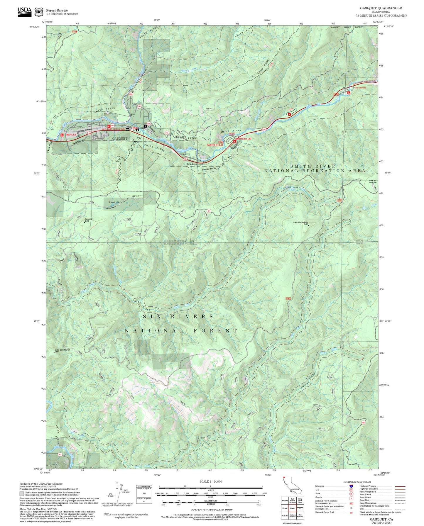 2025 Forest Service Topo Map of Gasquet California