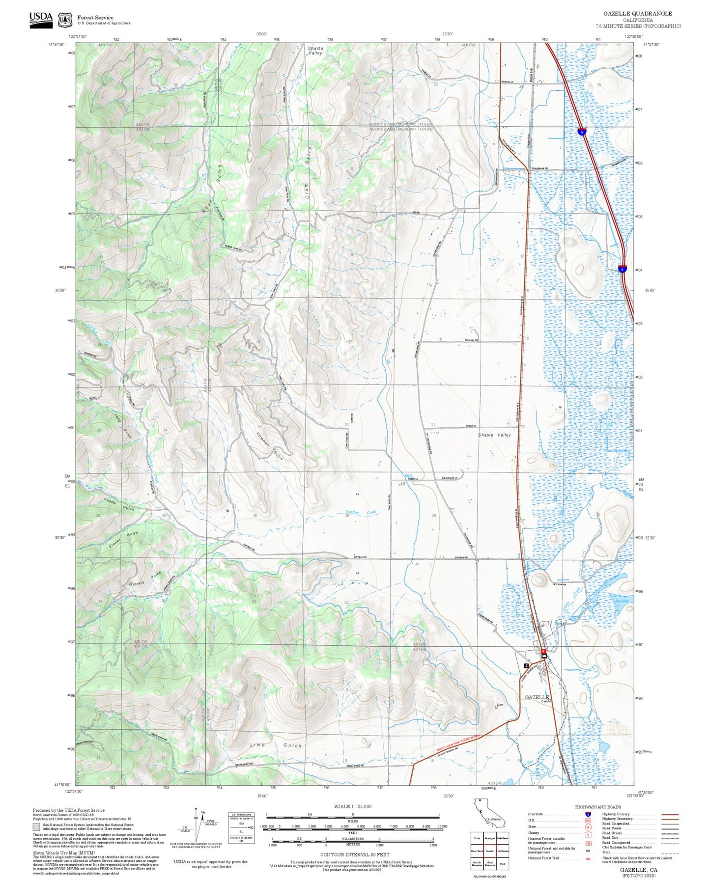 2025 Forest Service Topo Map of Gazelle California