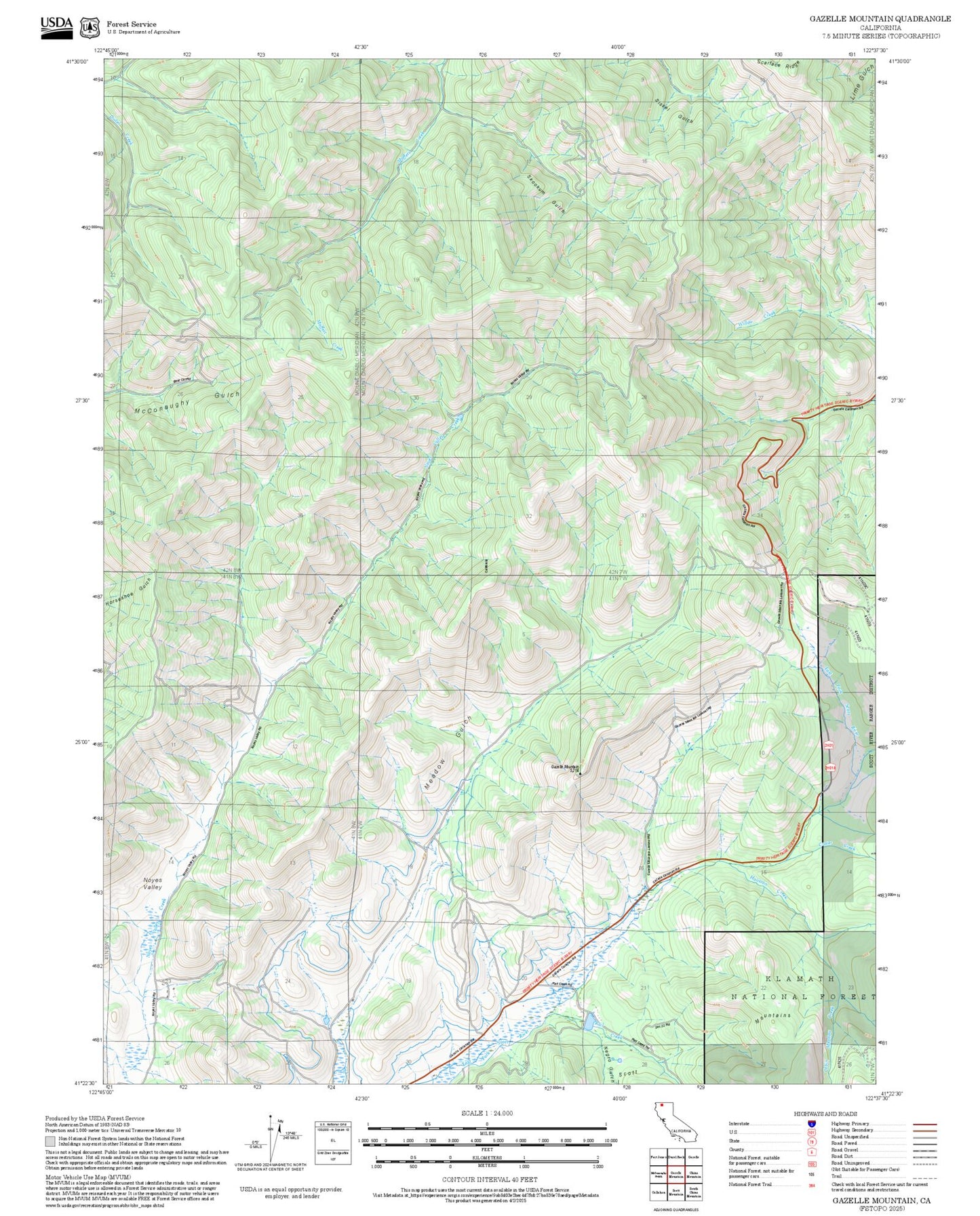 2025 Forest Service Topo Map of Gazelle Mountain California