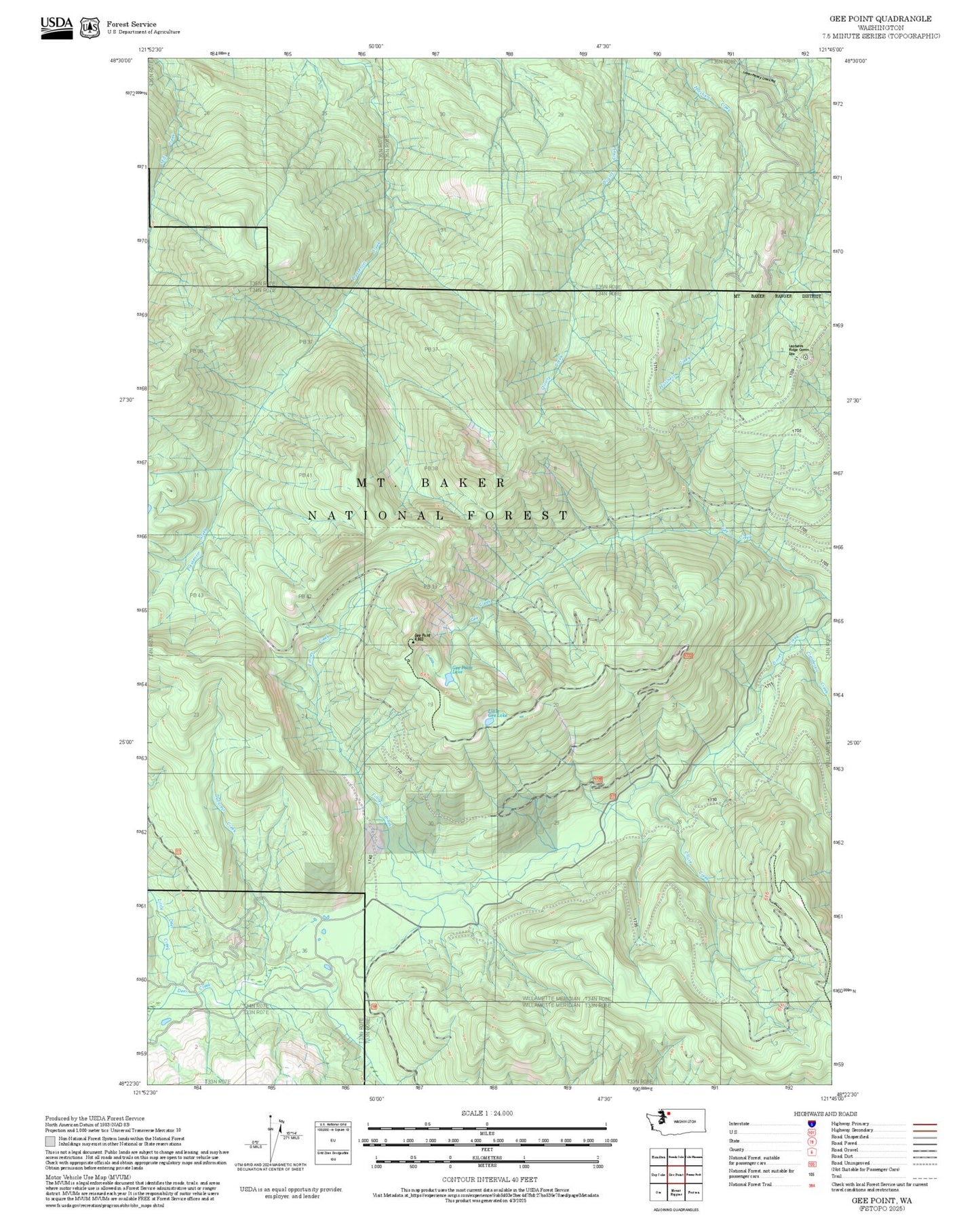 2025 Forest Service Topo Map of Gee Point Washington