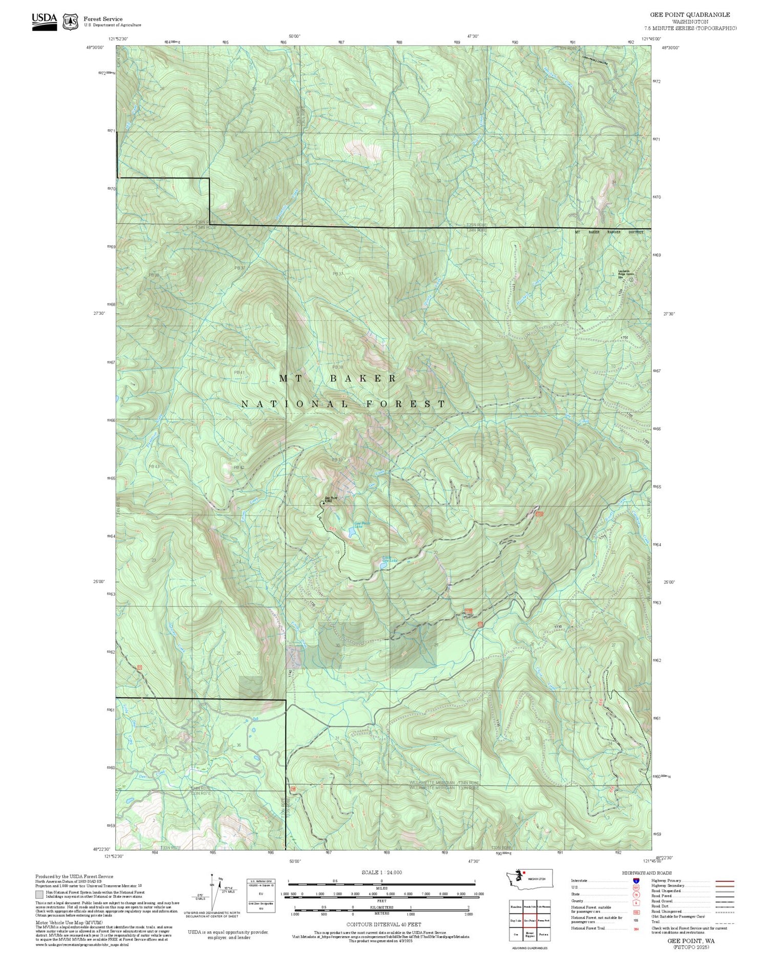 2025 Forest Service Topo Map of Gee Point Washington