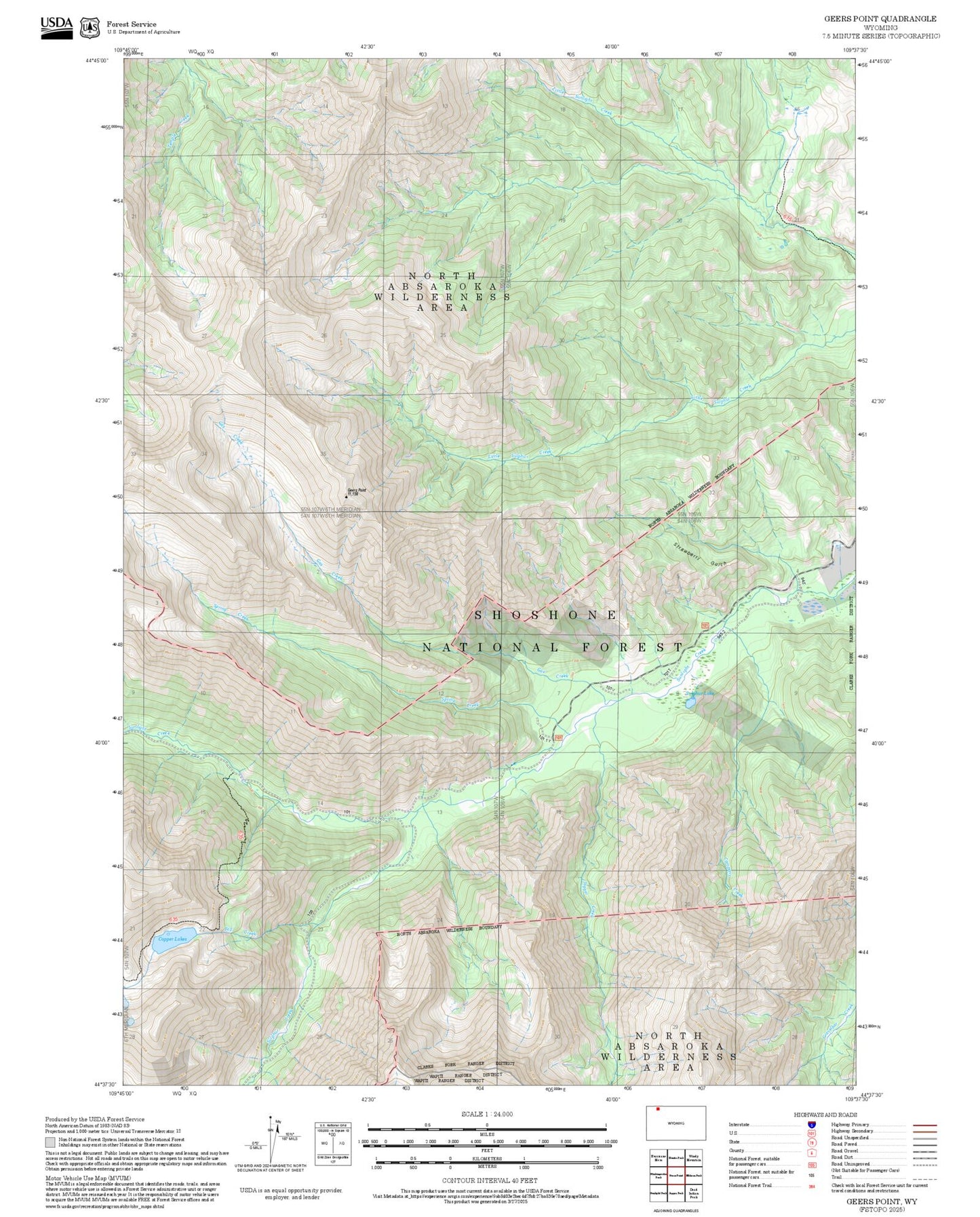 2025 Forest Service Topo Map of Geers Point Wyoming