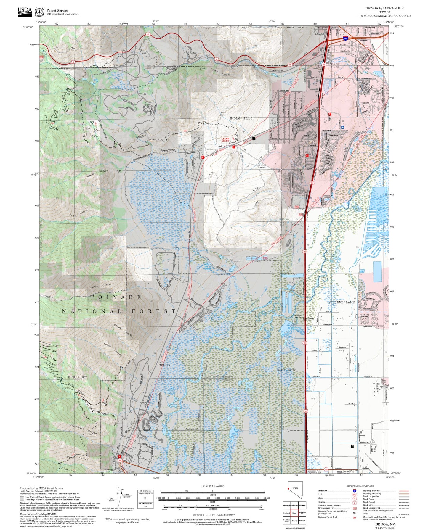 2025 Forest Service Topo Map of Genoa Nevada