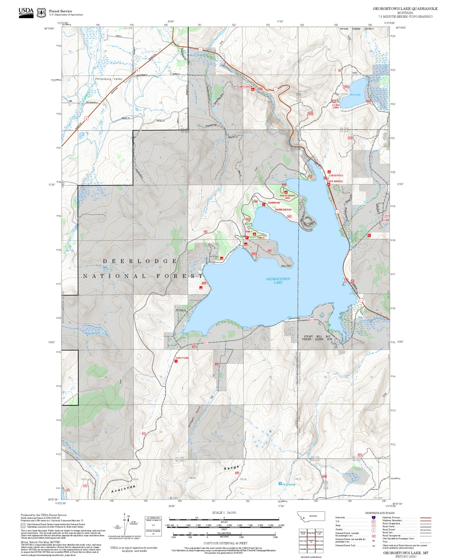2025 Forest Service Topo Map of Georgetown Lake Montana