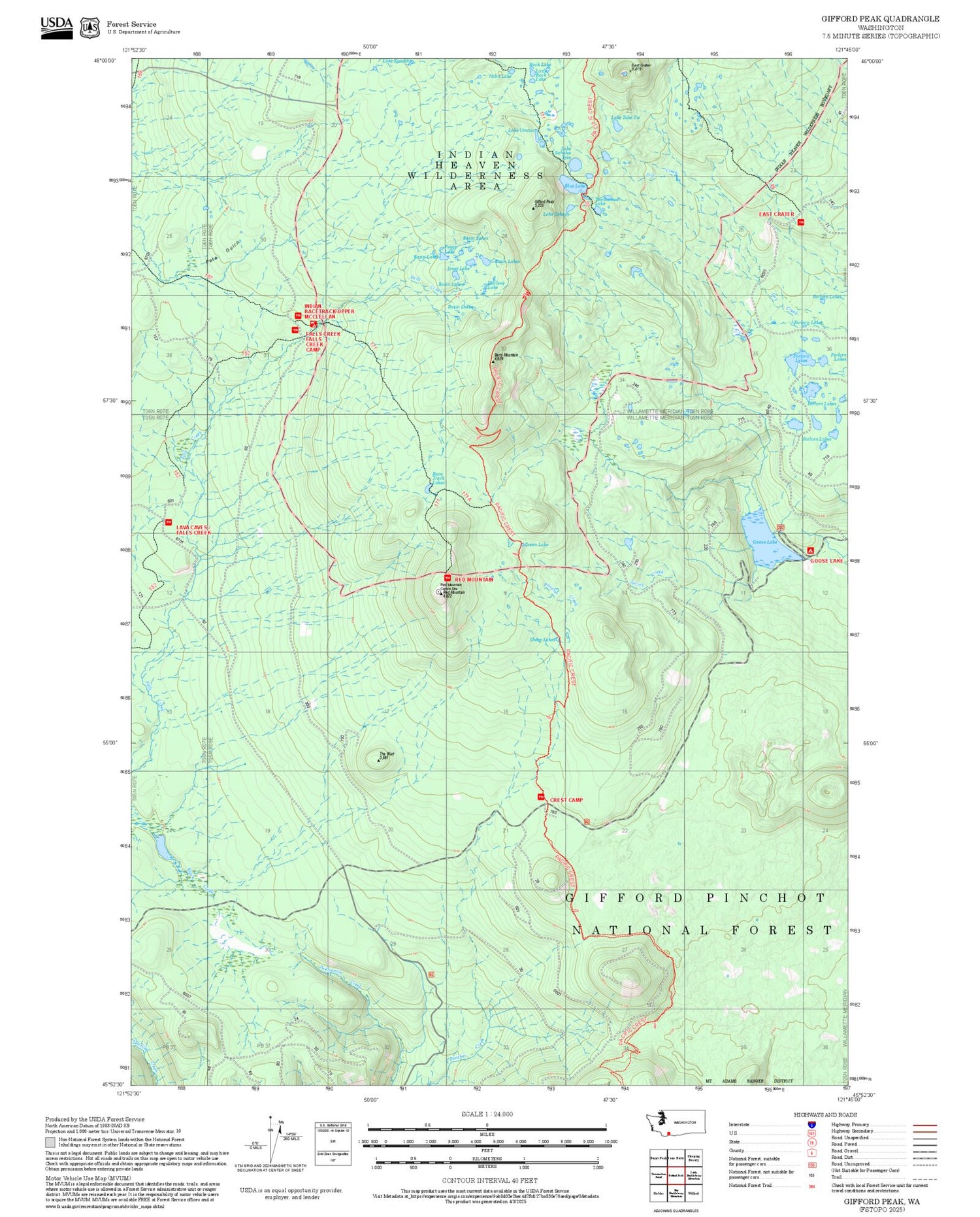 2025 Forest Service Topo Map of Gifford Peak Washington