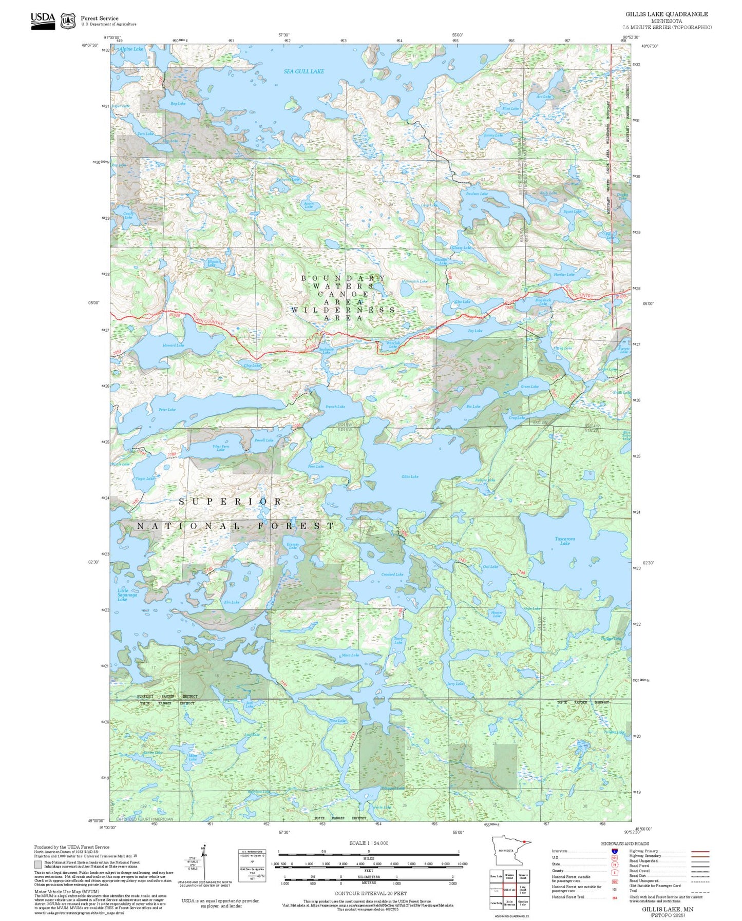 2025 Forest Service Topo Map of Gillis Lake Minnesota