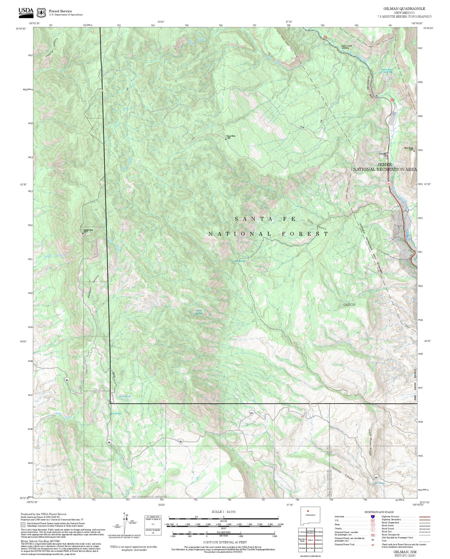 2025 Forest Service Topo Map of Gilman New Mexico