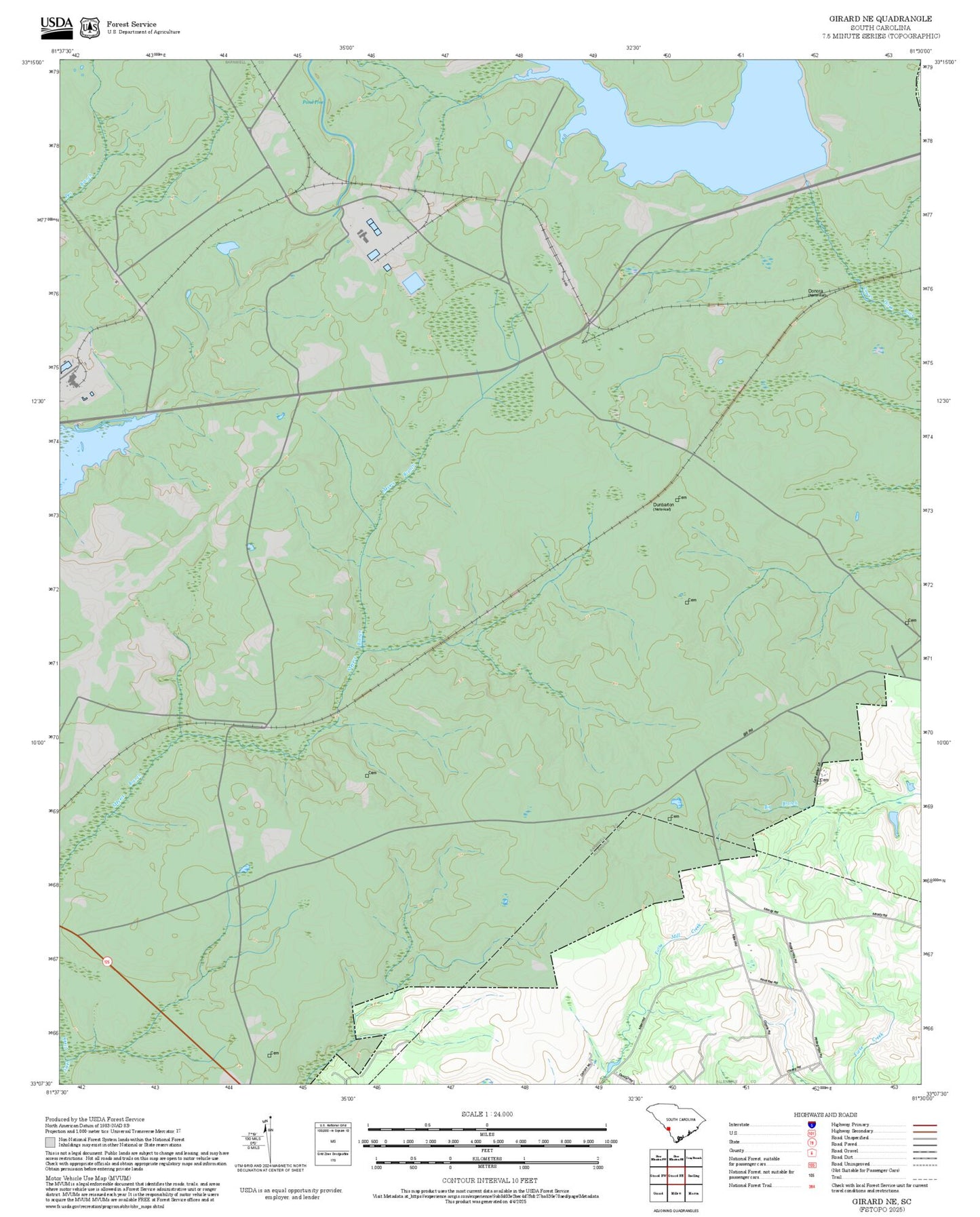 2025 Forest Service Topo Map of Girard NE South Carolina