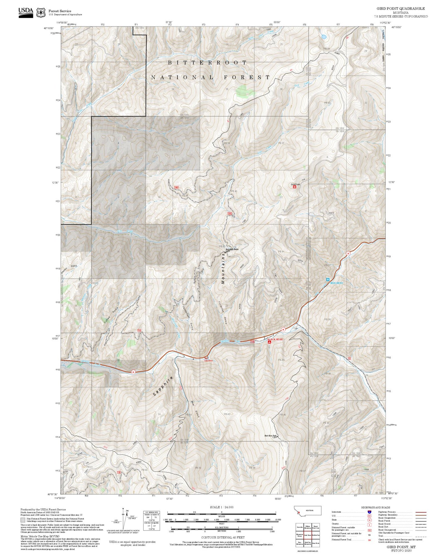 2025 Forest Service Topo Map of Gird Point Montana