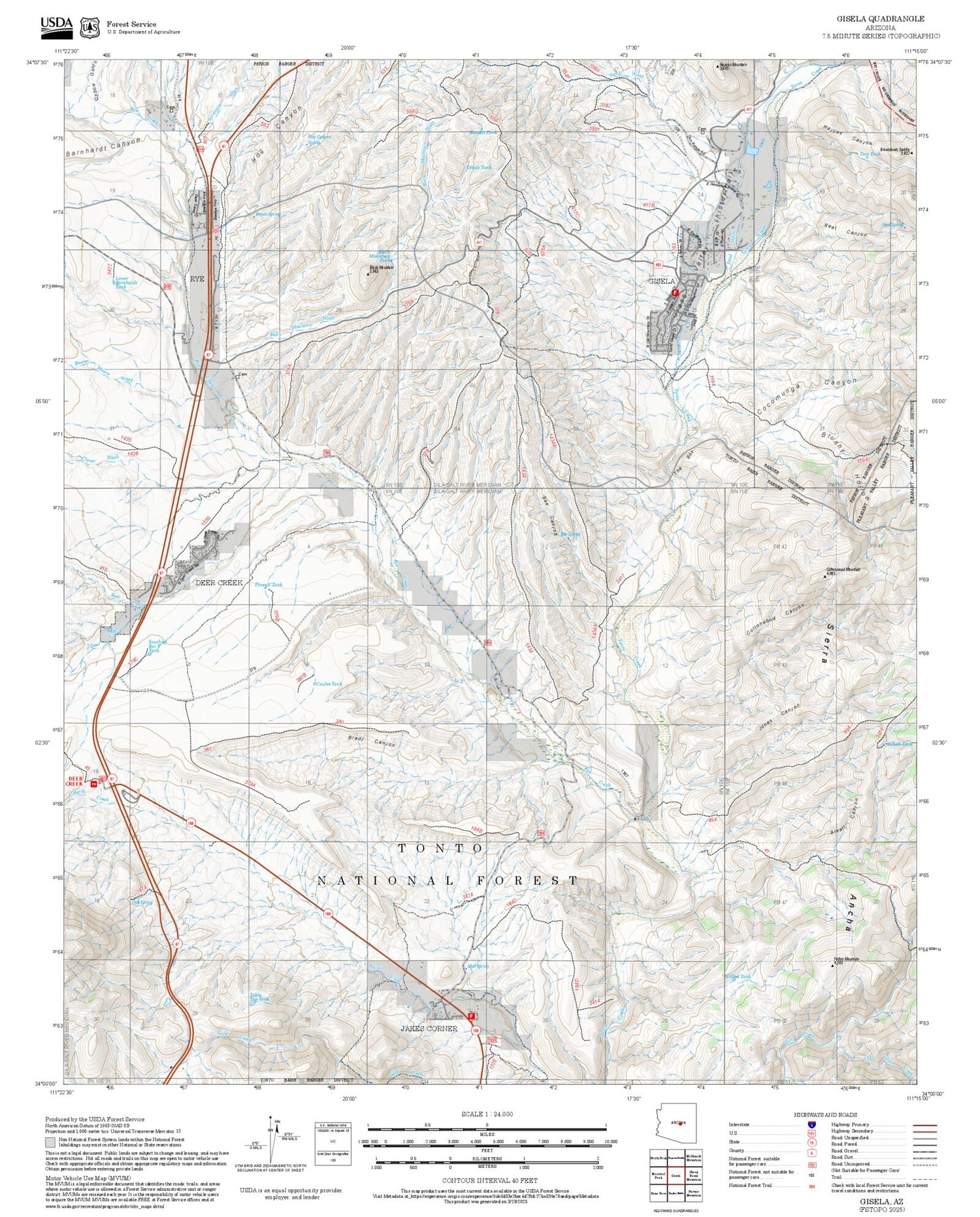 2025 Forest Service Topo Map of Gisela Arizona