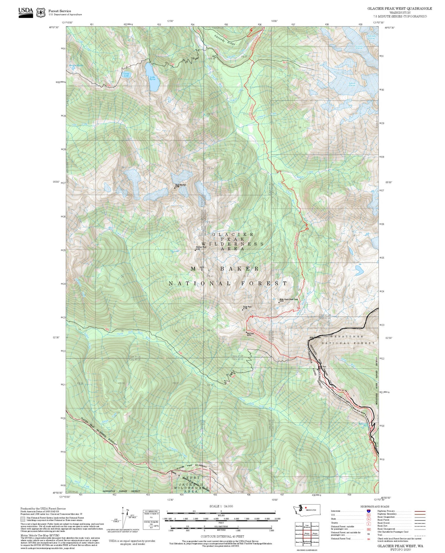 2025 Forest Service Topo Map of Glacier Peak West Washington