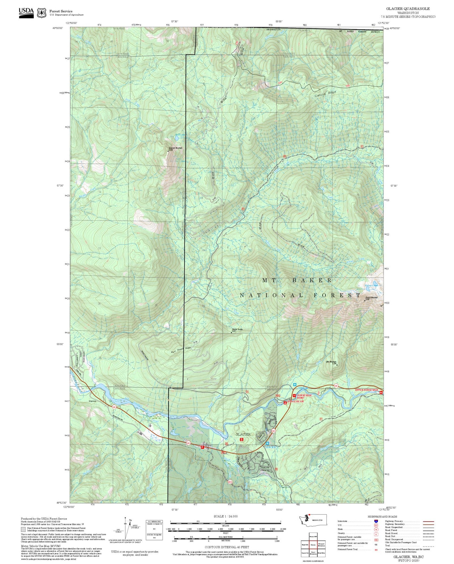 2025 Forest Service Topo Map of Glacier Washington