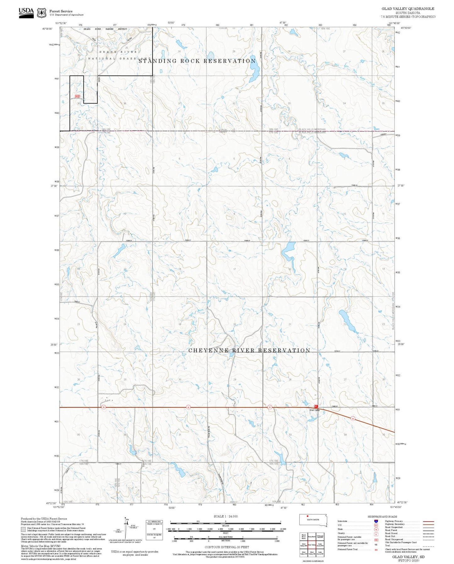 2025 Forest Service Topo Map of Glad Valley South Dakota