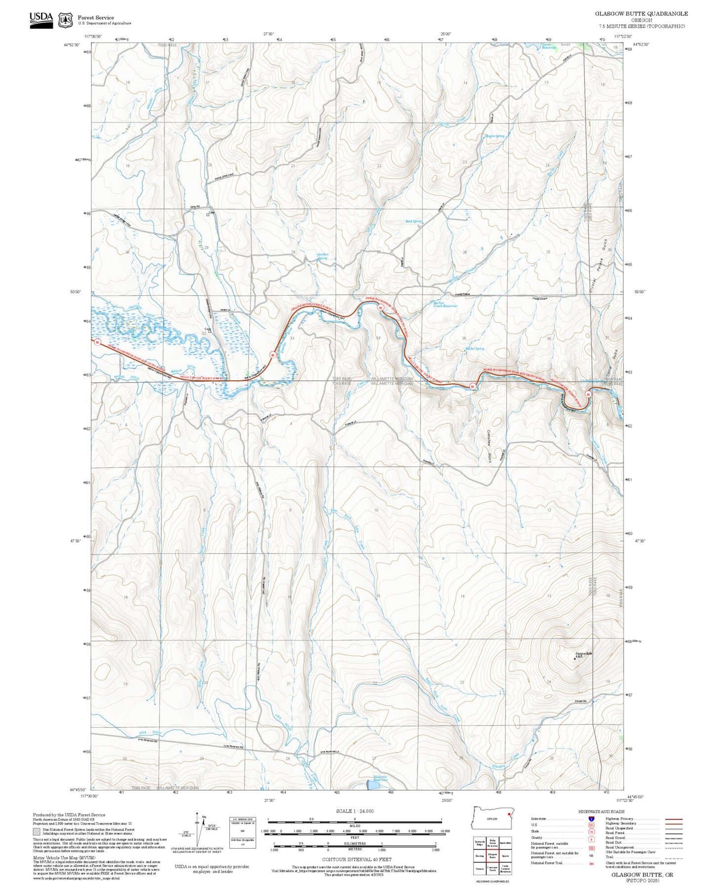 2025 Forest Service Topo Map of Glasgow Butte Oregon