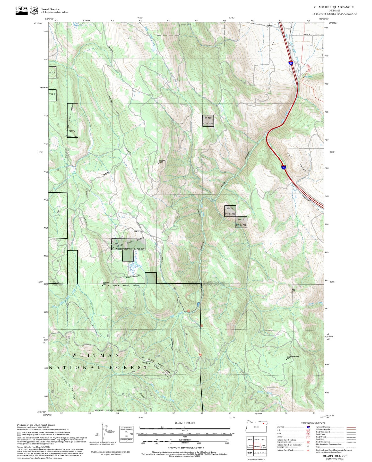 2025 Forest Service Topo Map of Glass Hill Oregon