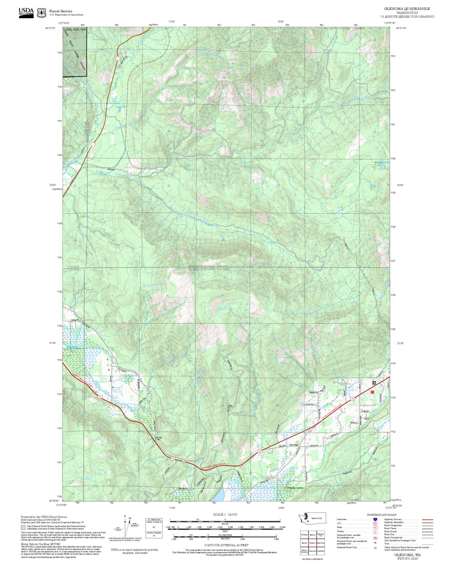 2025 Forest Service Topo Map of Glenoma Washington