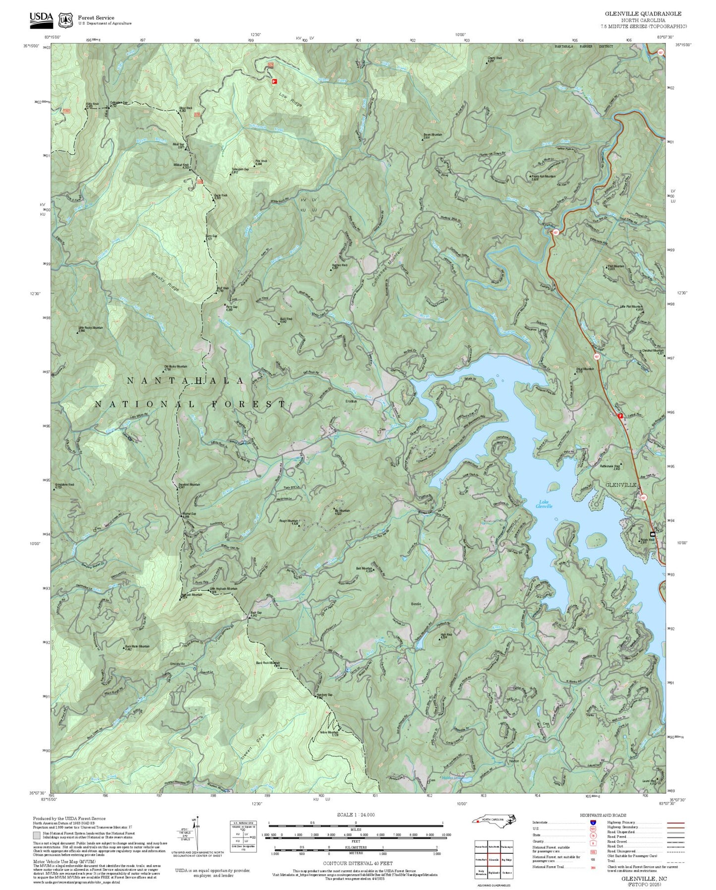 2025 Forest Service Topo Map of Glenville North Carolina