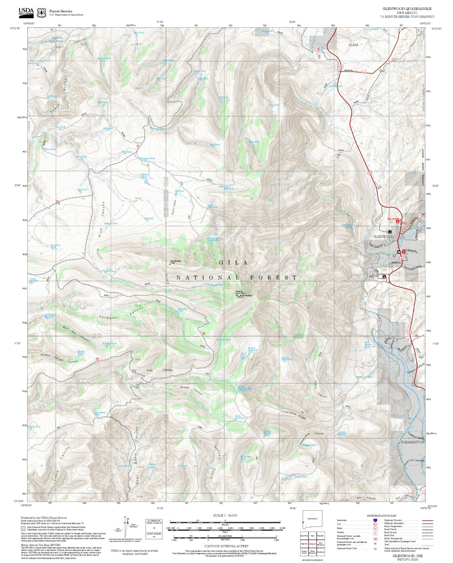 2025 Forest Service Topo Map of Glenwood New Mexico