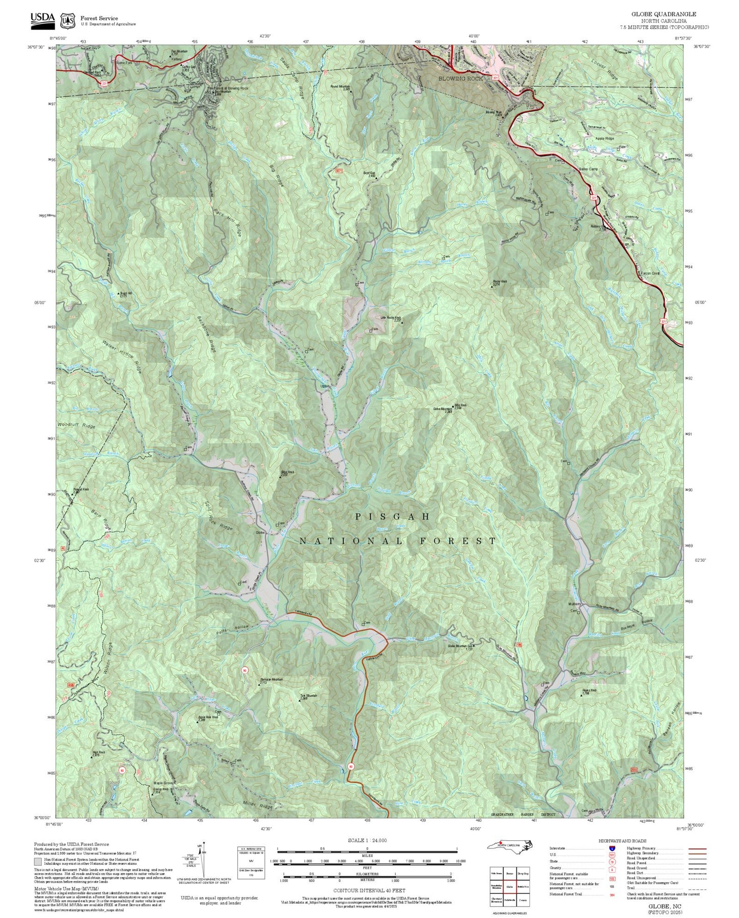 2025 Forest Service Topo Map of Globe North Carolina