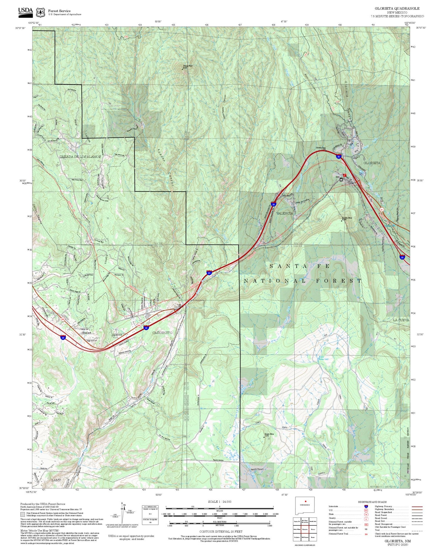 2025 Forest Service Topo Map of Glorieta New Mexico