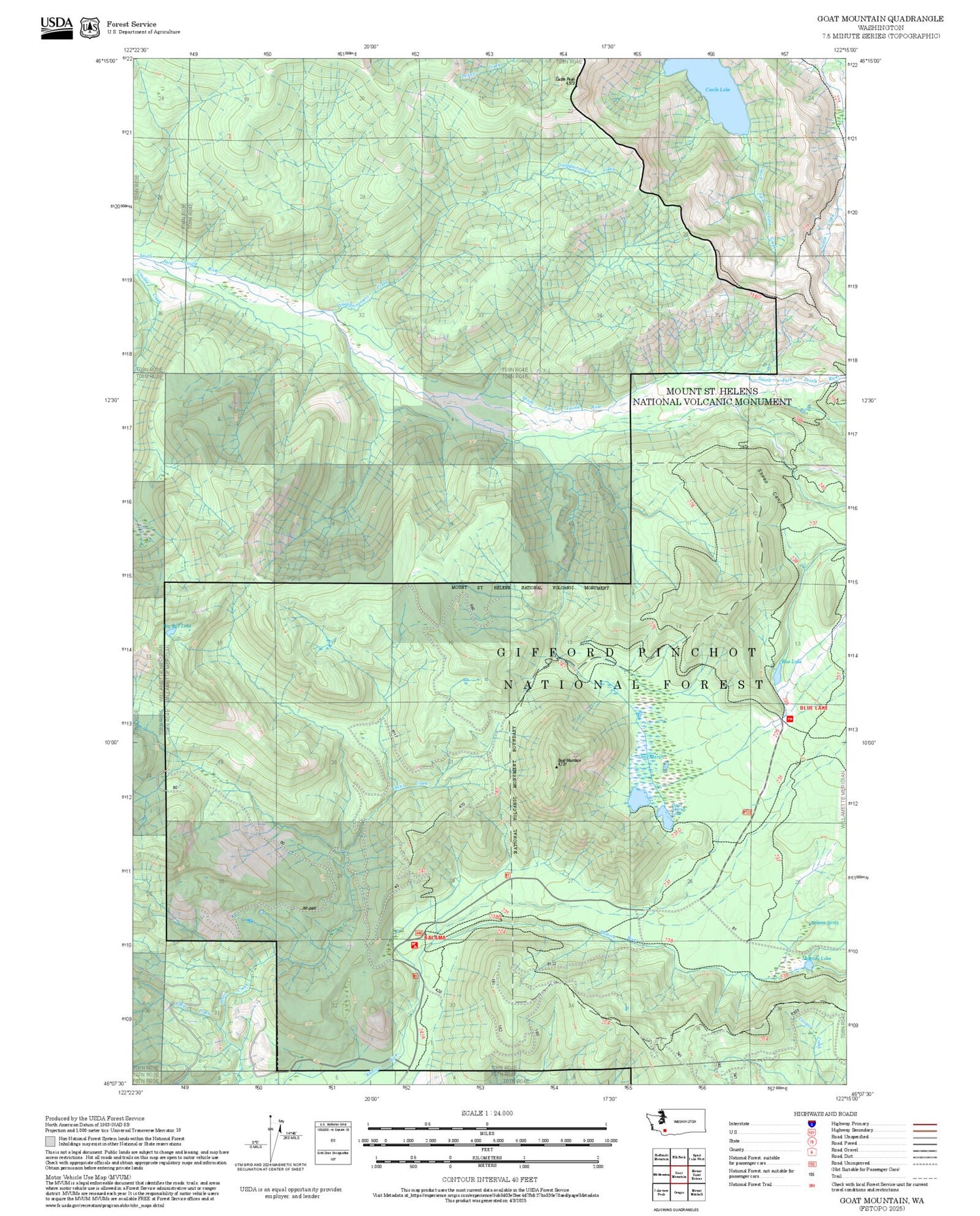 2025 Forest Service Topo Map of Goat Mountain Washington