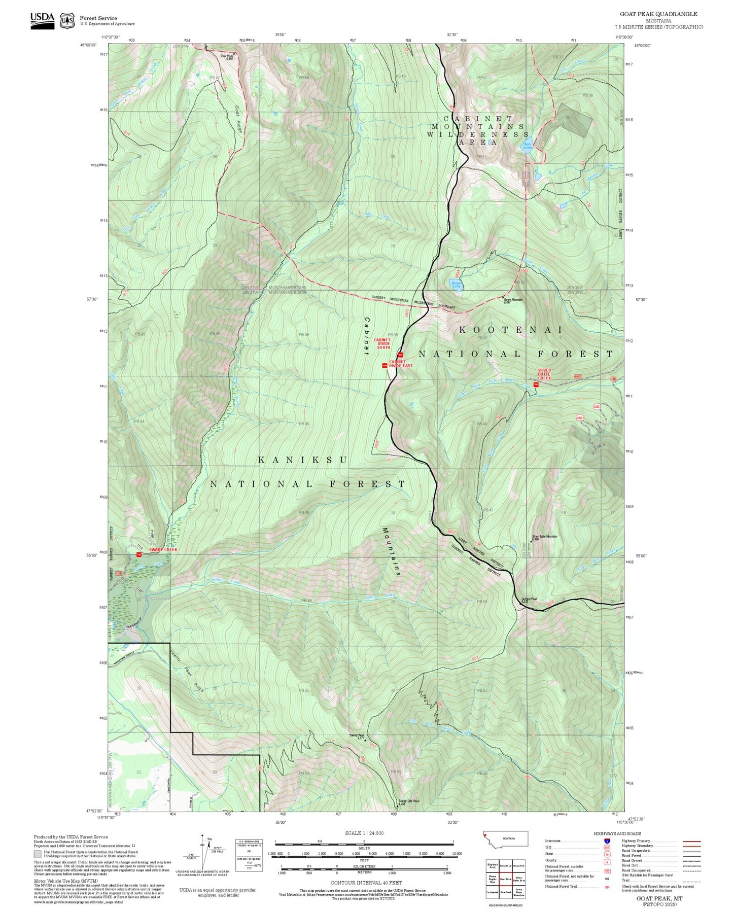 2025 Forest Service Topo Map of Goat Peak Montana