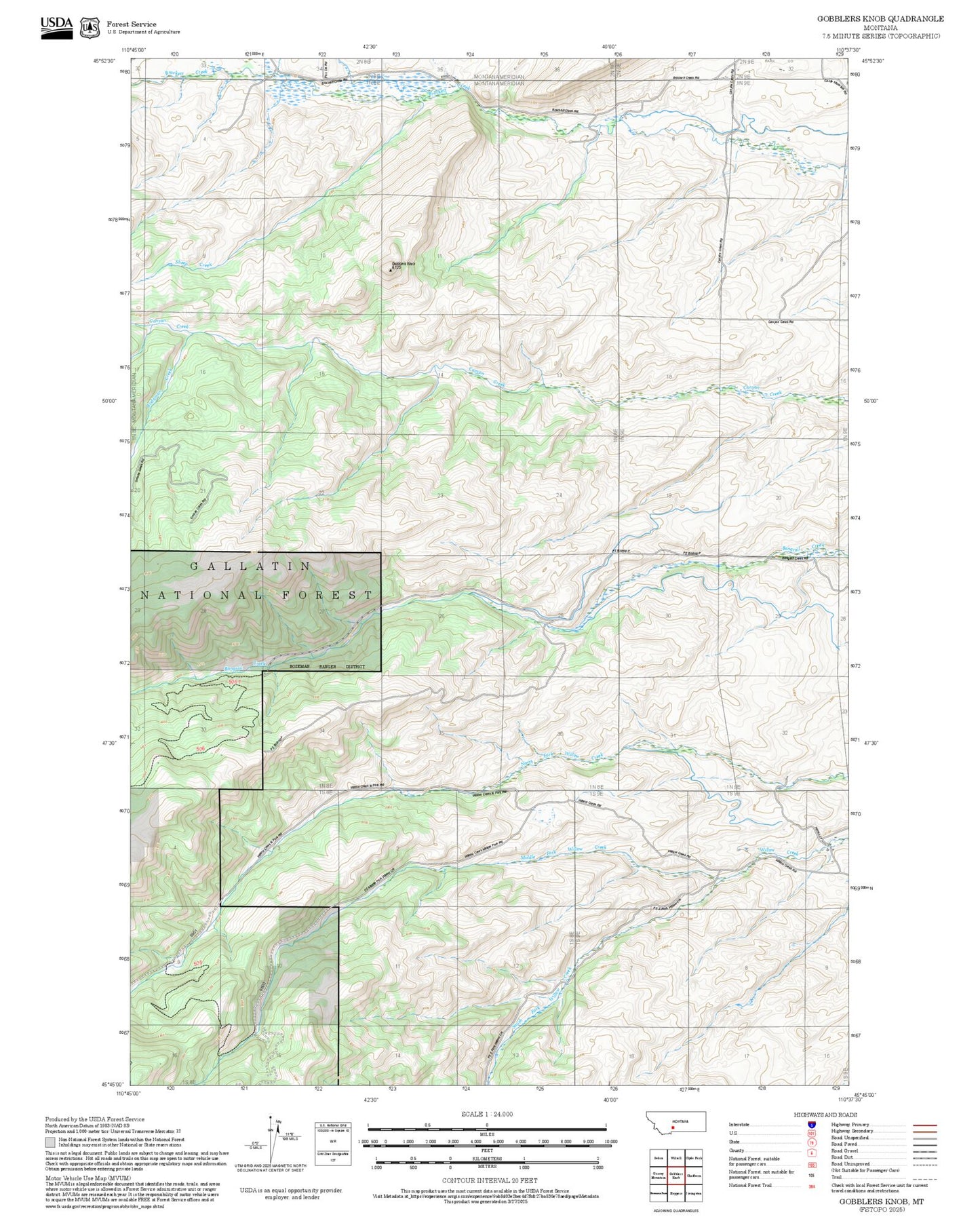 2025 Forest Service Topo Map of Gobblers Knob Montana