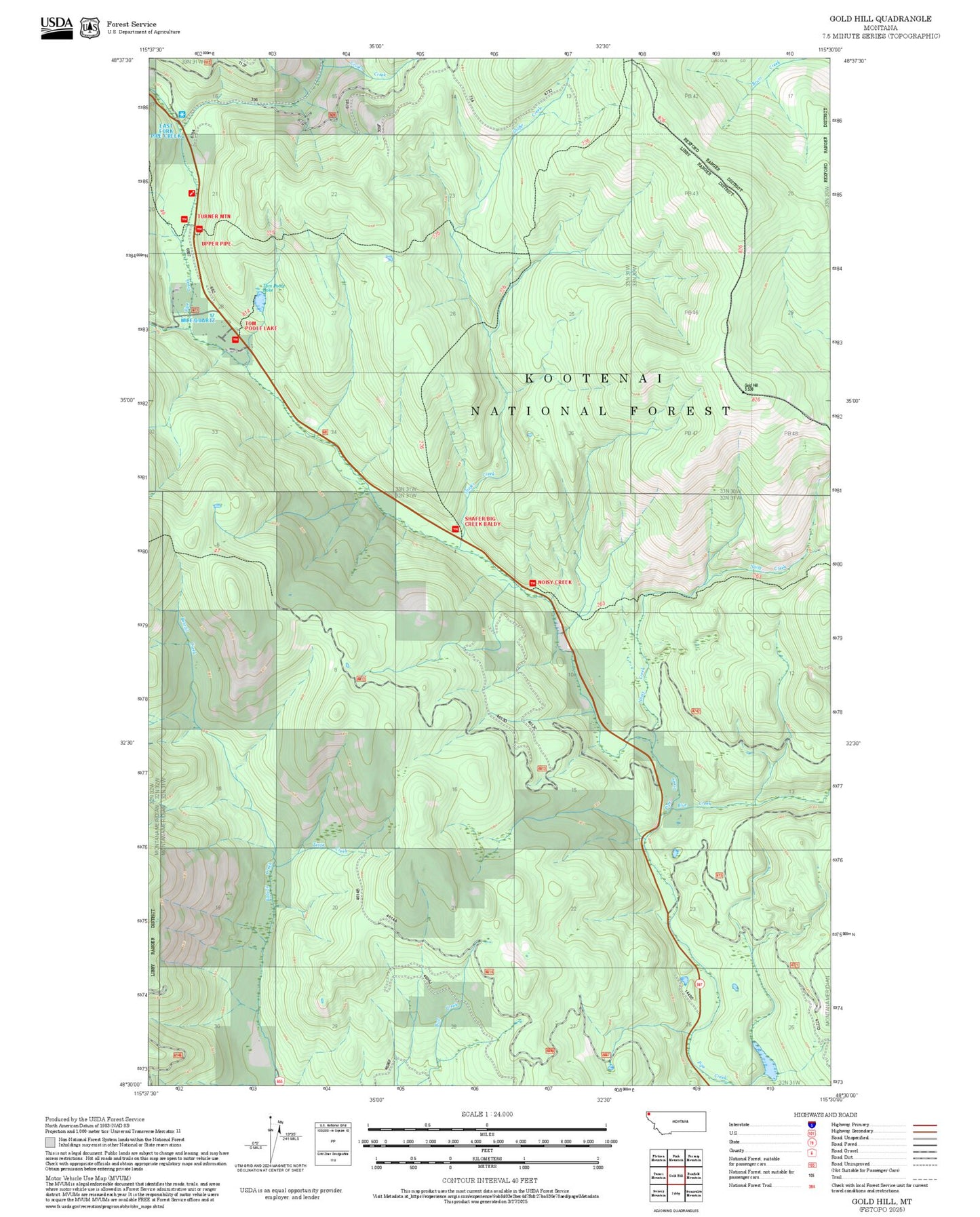 2025 Forest Service Topo Map of Gold Hill Montana