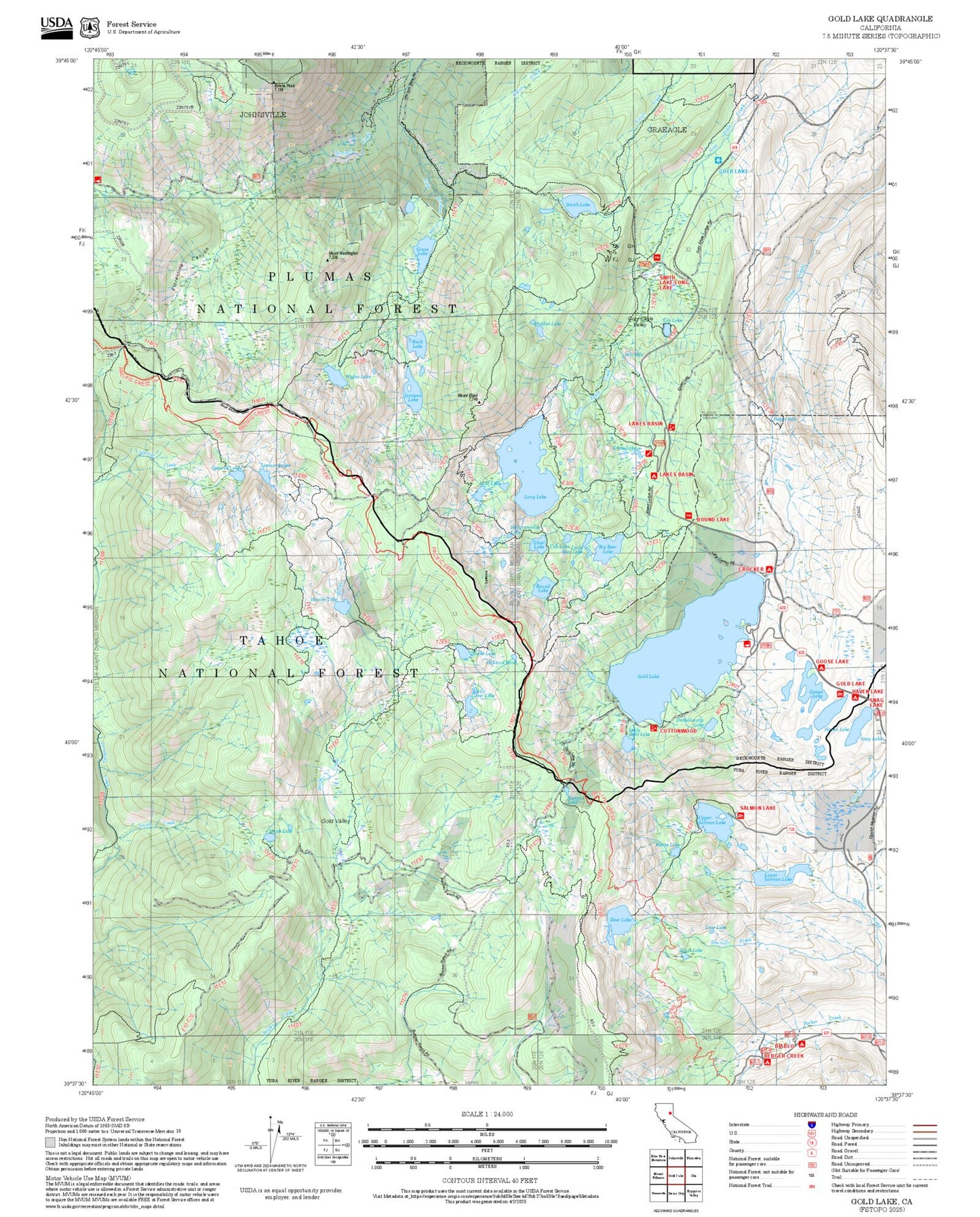 2025 Forest Service Topo Map of Gold Lake California