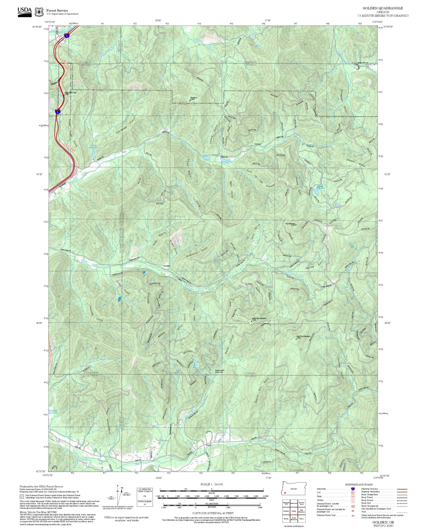 2025 Forest Service Topo Map of Golden Oregon
