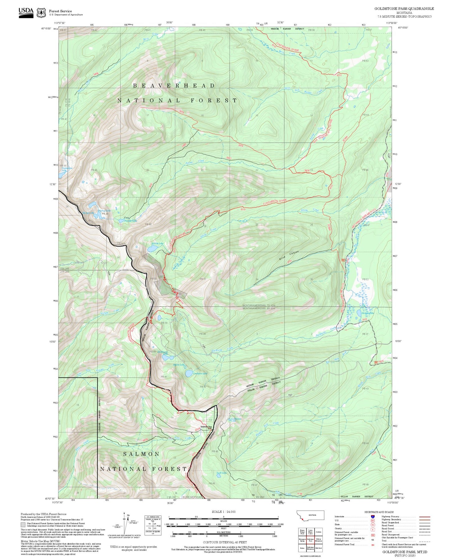 2025 Forest Service Topo Map of Goldstone Pass Montana